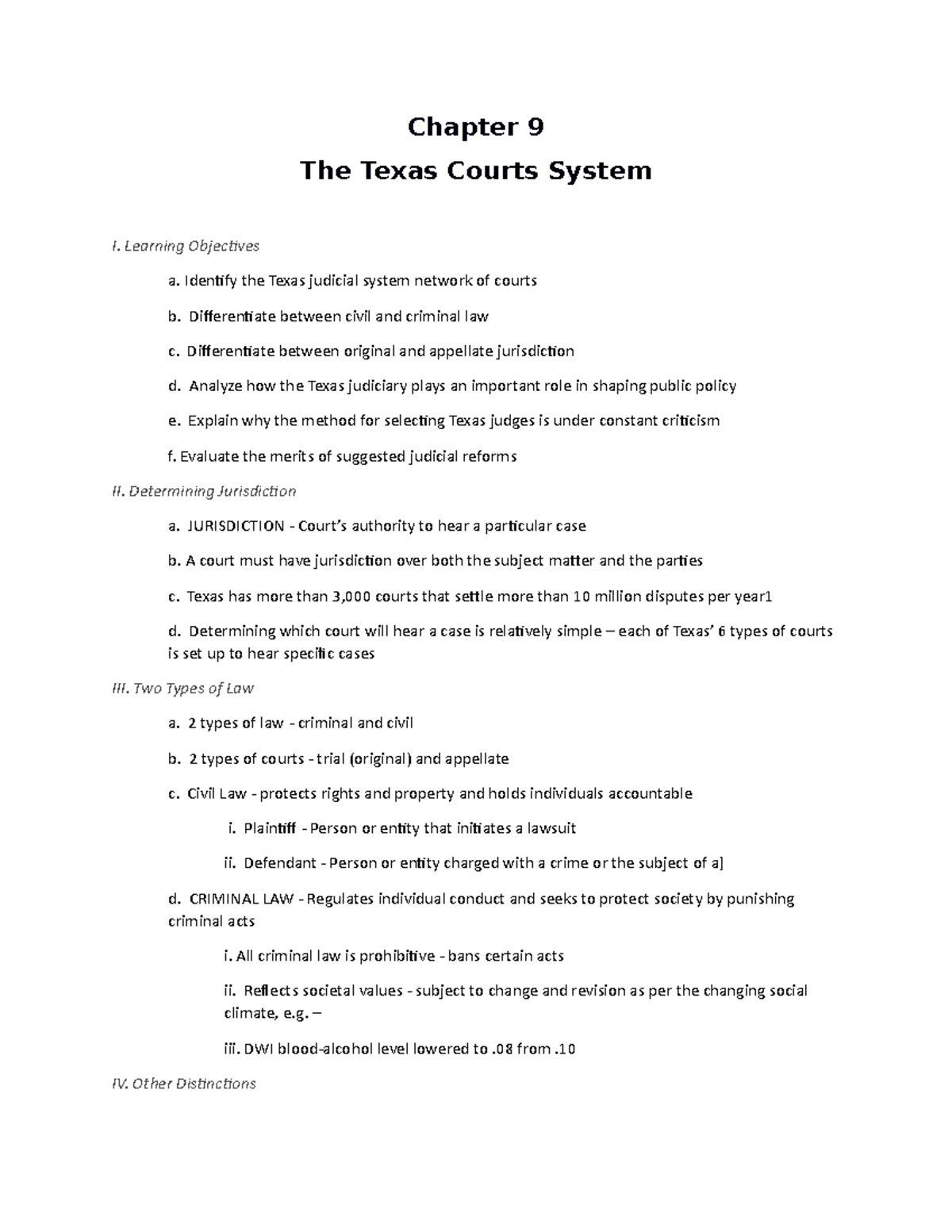 Chapter 9 The Judiciary Study Guide Chapter 9 The Texas Courts System