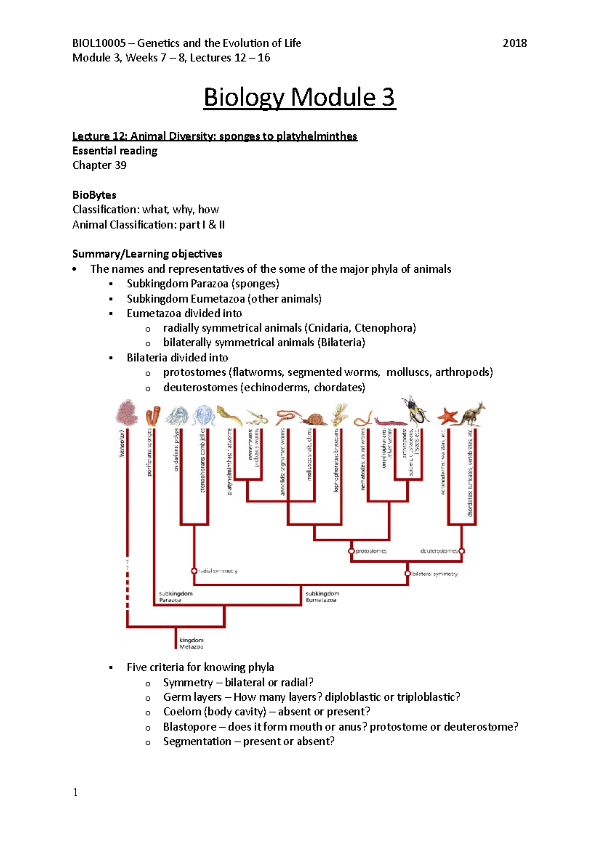 Module 3 - Lecture notes 12-16 - BIOL10005 – Genetics and the Evolution ...