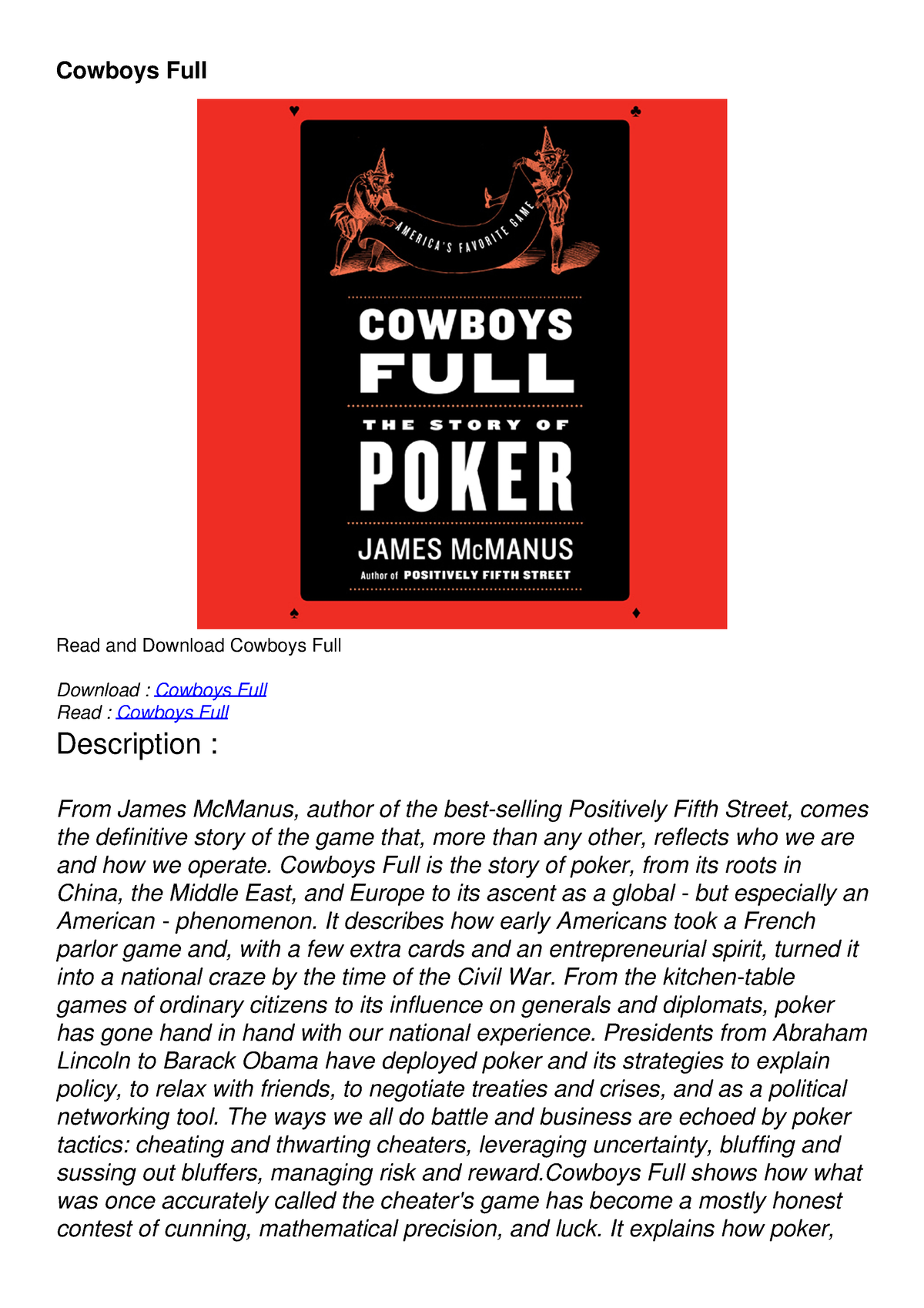 Cowboys Full: The Story of Poker