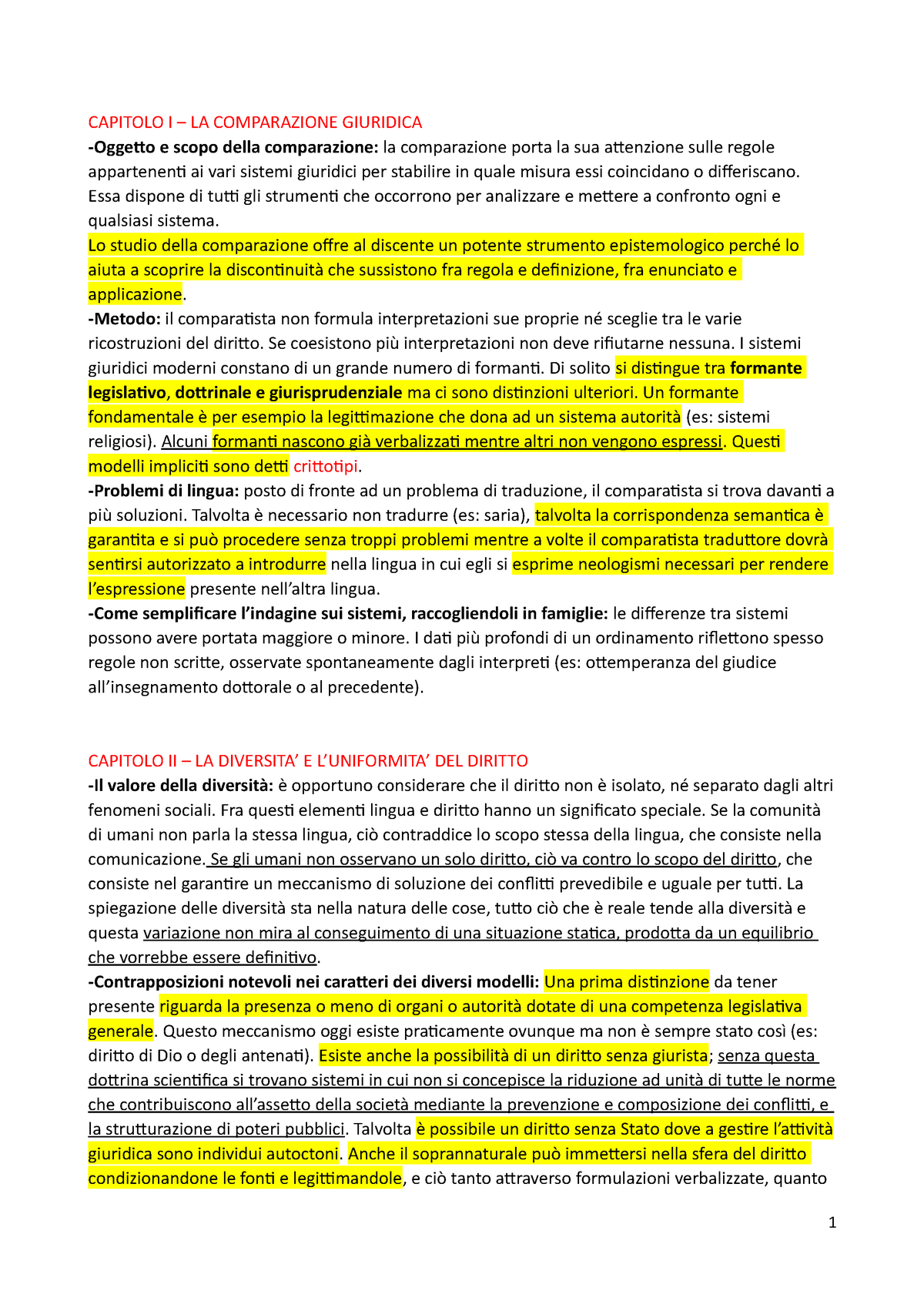 Sistemi Giuridici Comparati CAPITOLO I LA COMPARAZIONE GIURIDICA Oggetto E Scopo Della