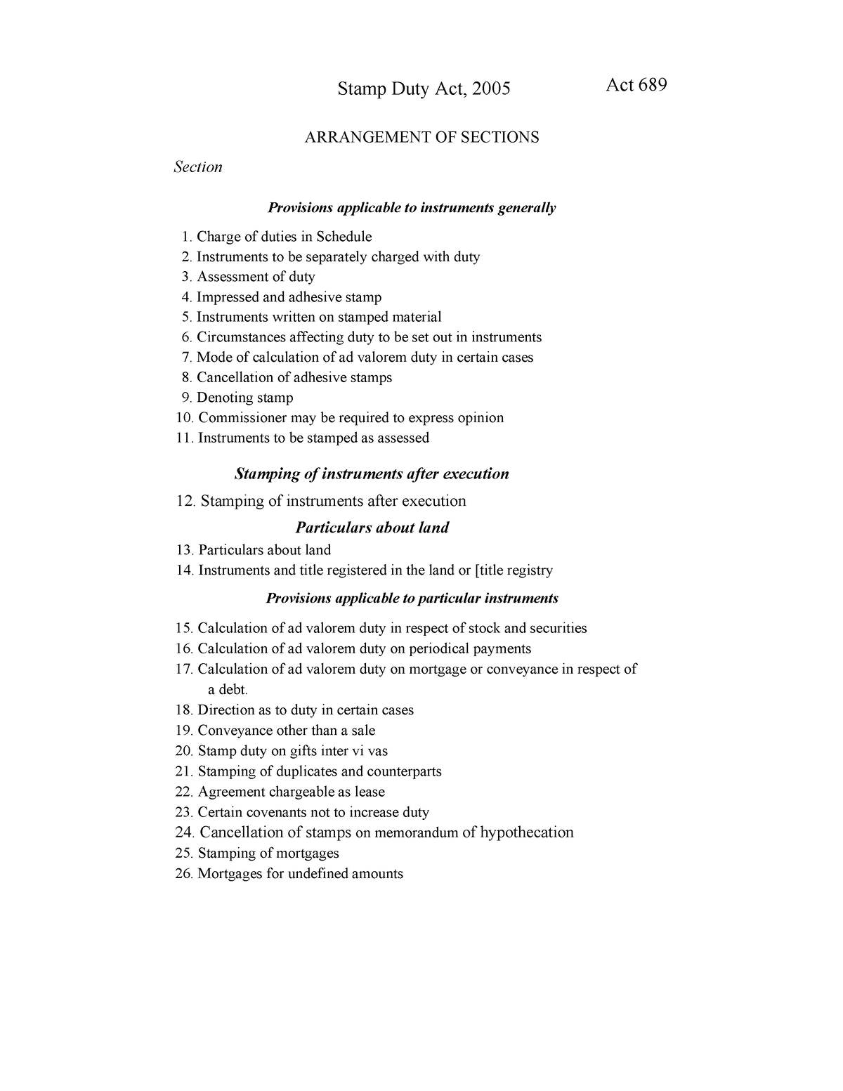 Stamp Duty Act Stamp Duty Act 2005 Act 689 ARRANGEMENT OF   Thumb 1200 1553 