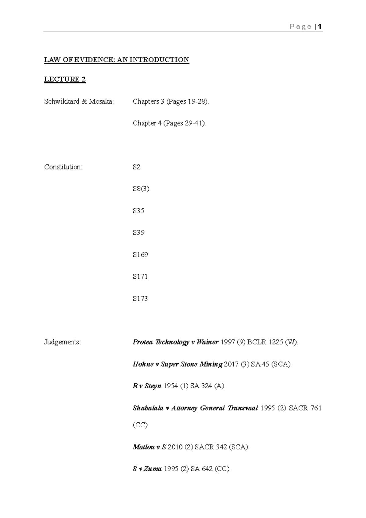 Lecture Notes Lecture 2 23 February 2024 Law Of Evidence An