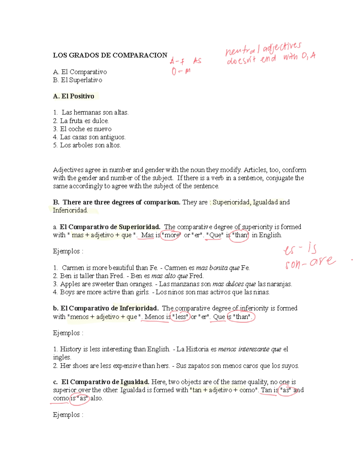 Los Grados De Comparacion - LOS GRADOS DE COMPARACION A. El Comparativo ...