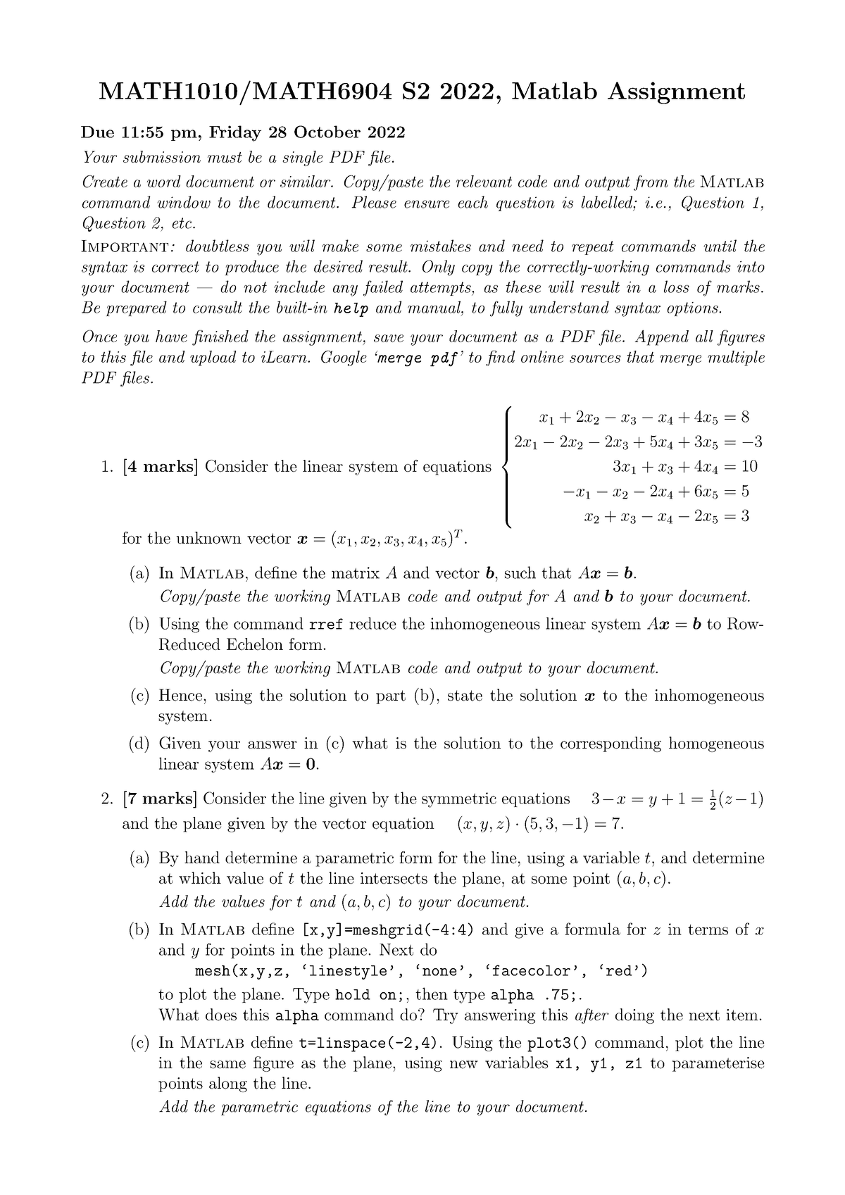 maths assignment questions