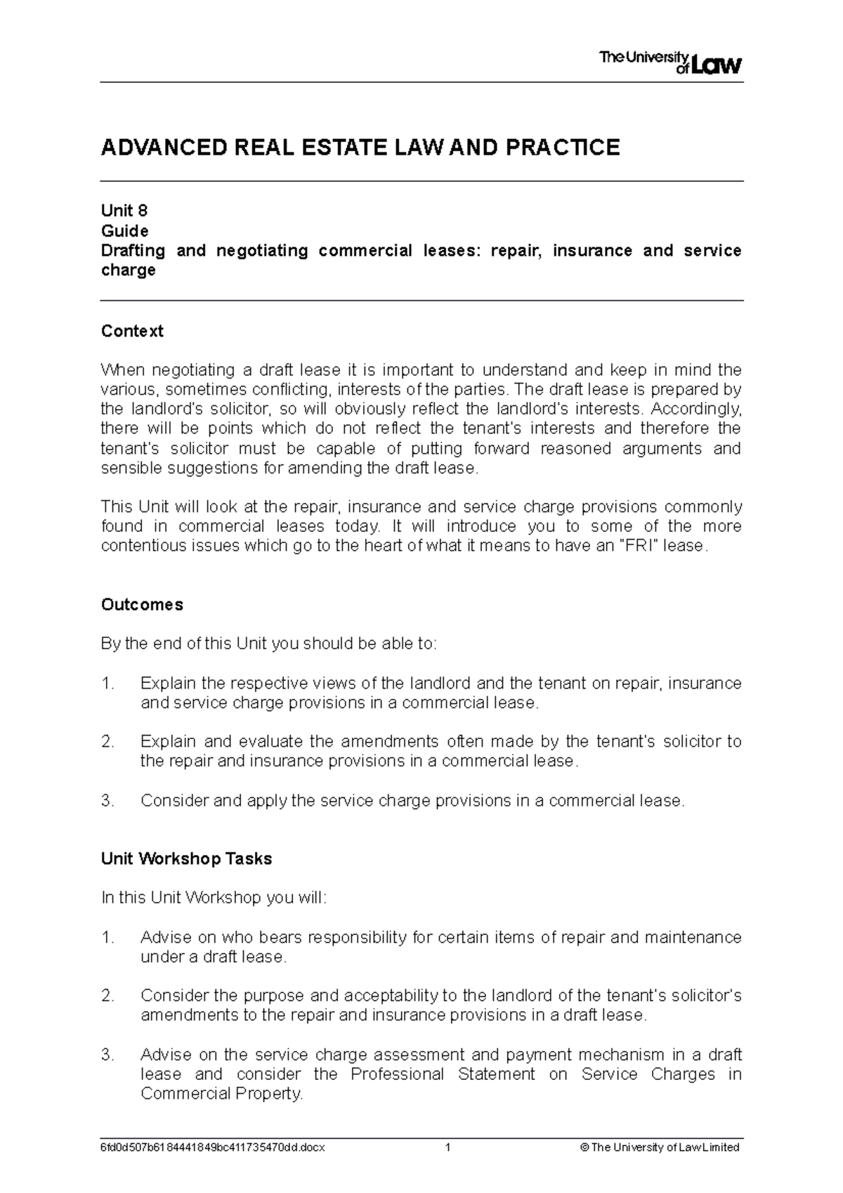 2122 are ws08 ce01 guide - ADVANCED REAL ESTATE LAW AND PRACTICE Unit 8 ...