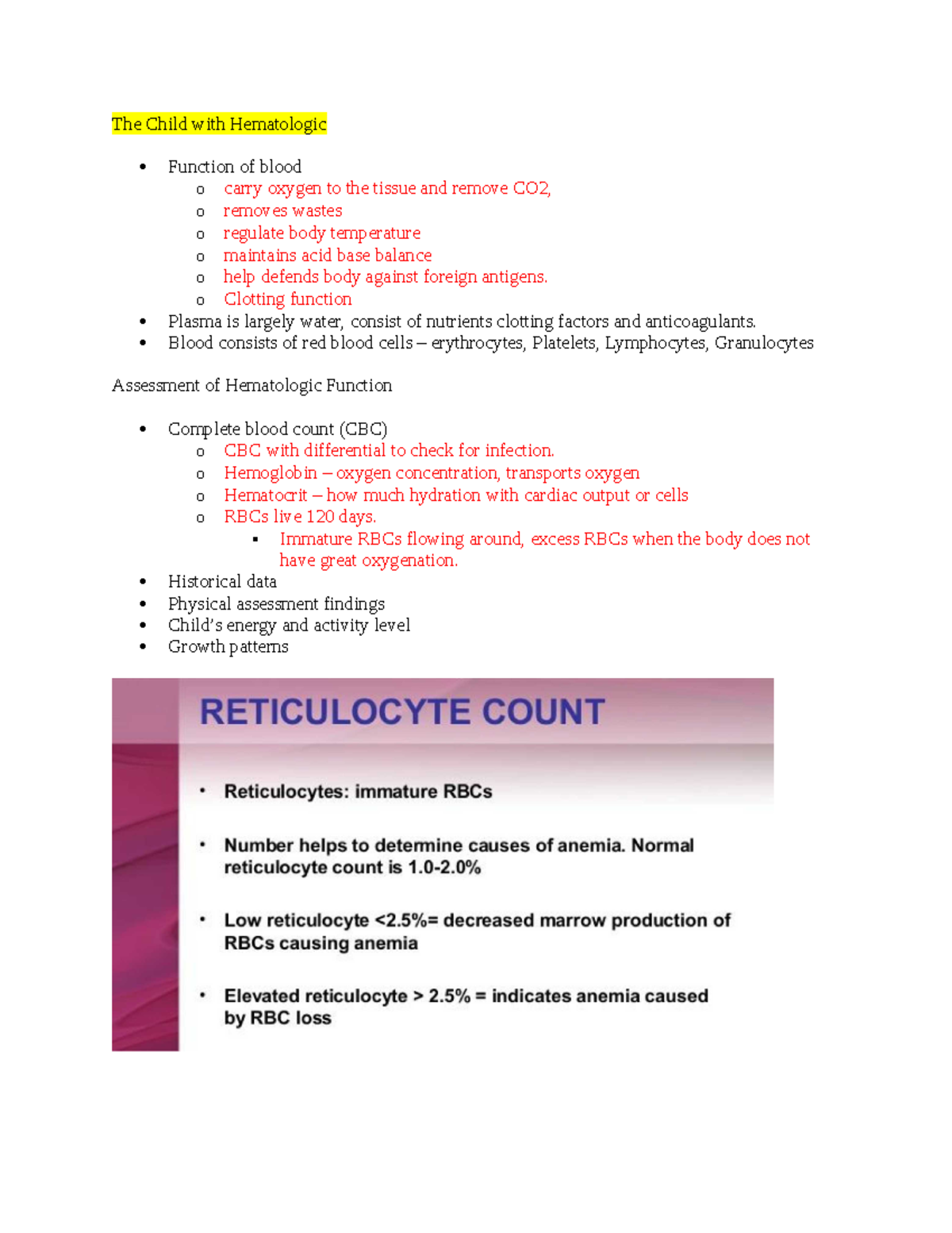 Exam 2 study guide medsurge hematology The Child with Hematologic