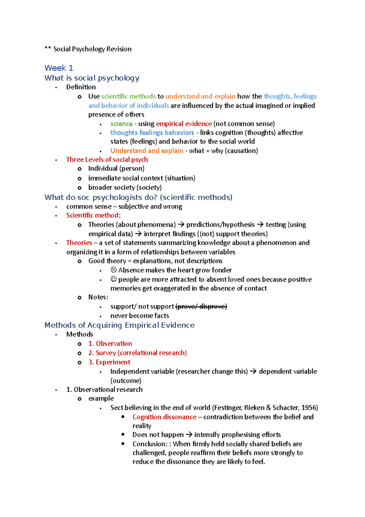 Introduction to Soc Psych Exam Revision - ** Social Psychology Revision ...