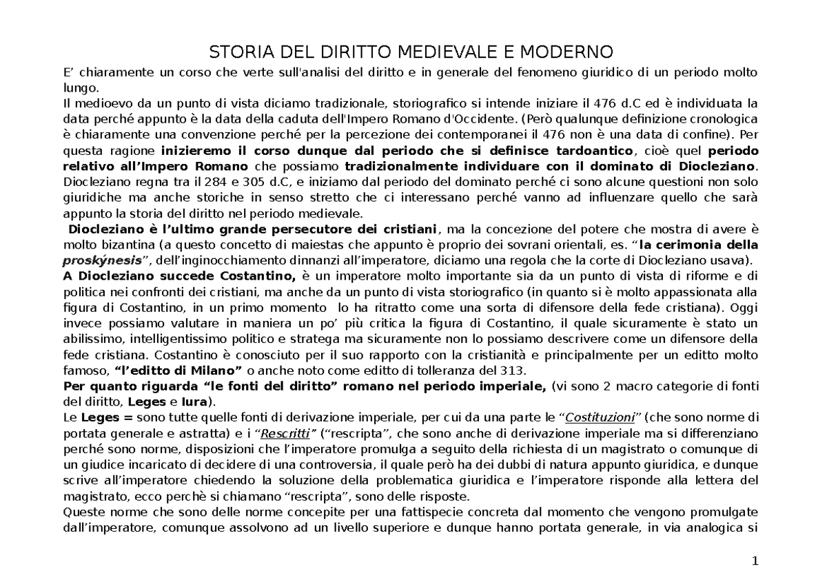 Storia del Diritto Medievale E Moderno - STORIA DEL DIRITTO MEDIEVALE E