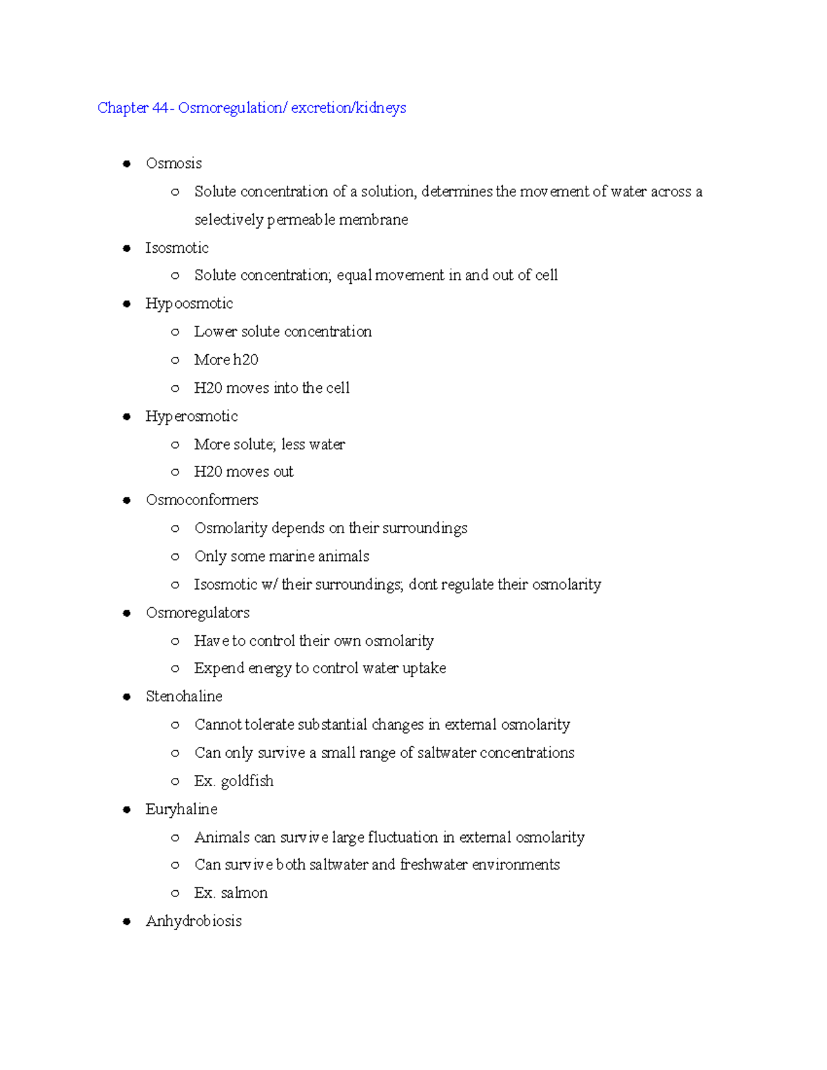 Chapter 44- Osmoregulation Excretion Kidneys - Chapter 44 ...