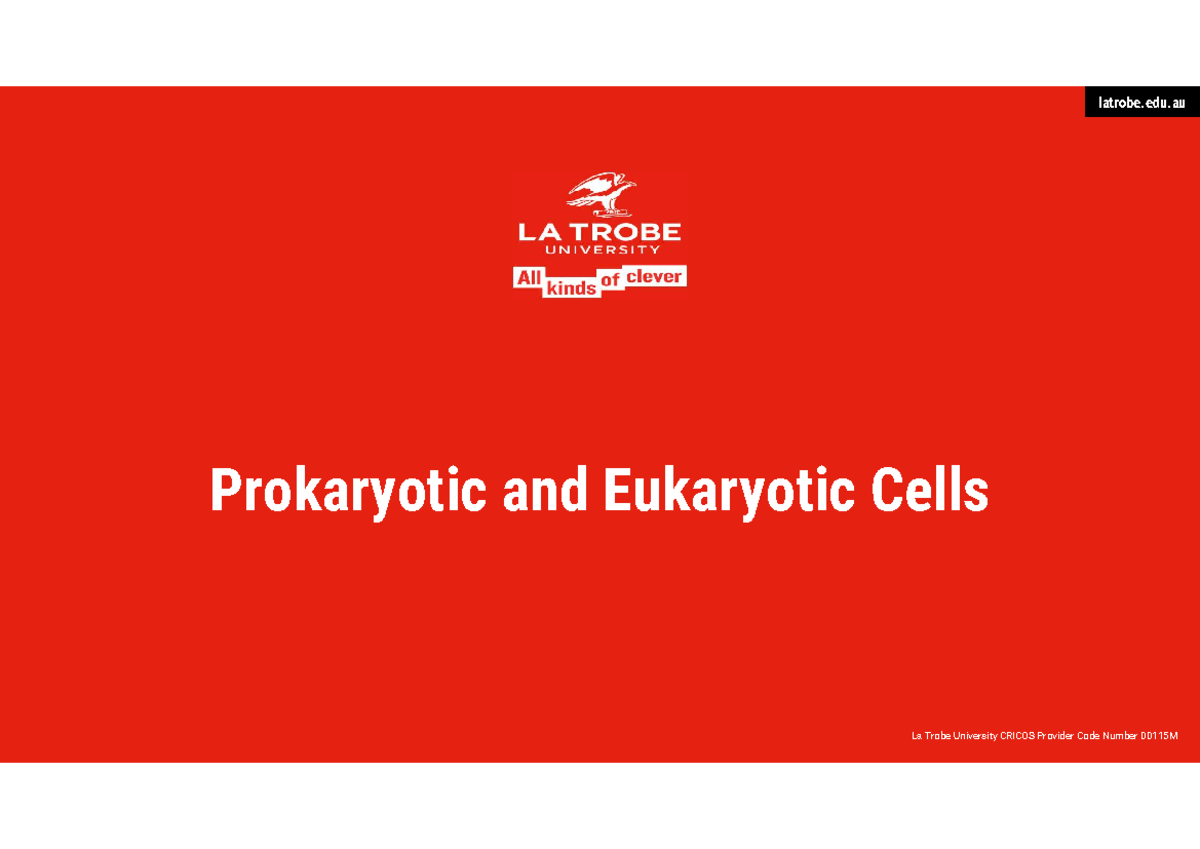Prokaryotes and Eukaryotes La Trobe University CRICOS Provider Code