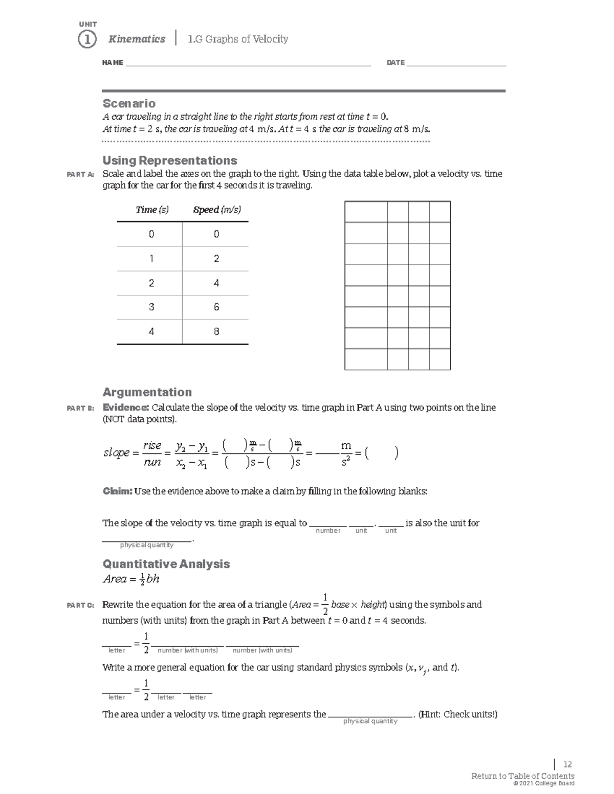 AP Workbook - Motion Graphs - 1 1 Graphs of Velocity NAME DATE ...