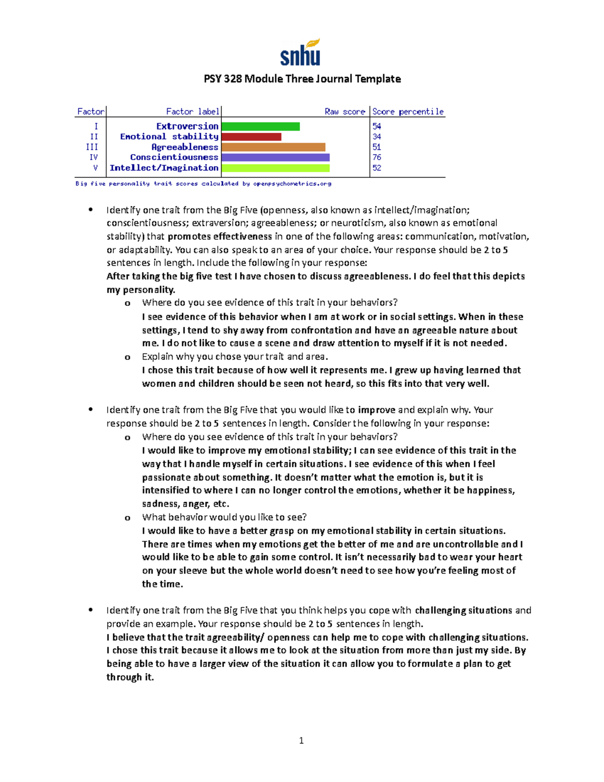 PSY 328 Module Three Journal One - PSY 328 - SNHU - Studocu