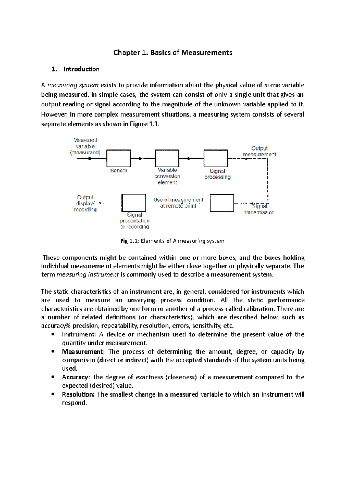 EIM notes Chapter 1. Basics of Measurements Introduction A measuring