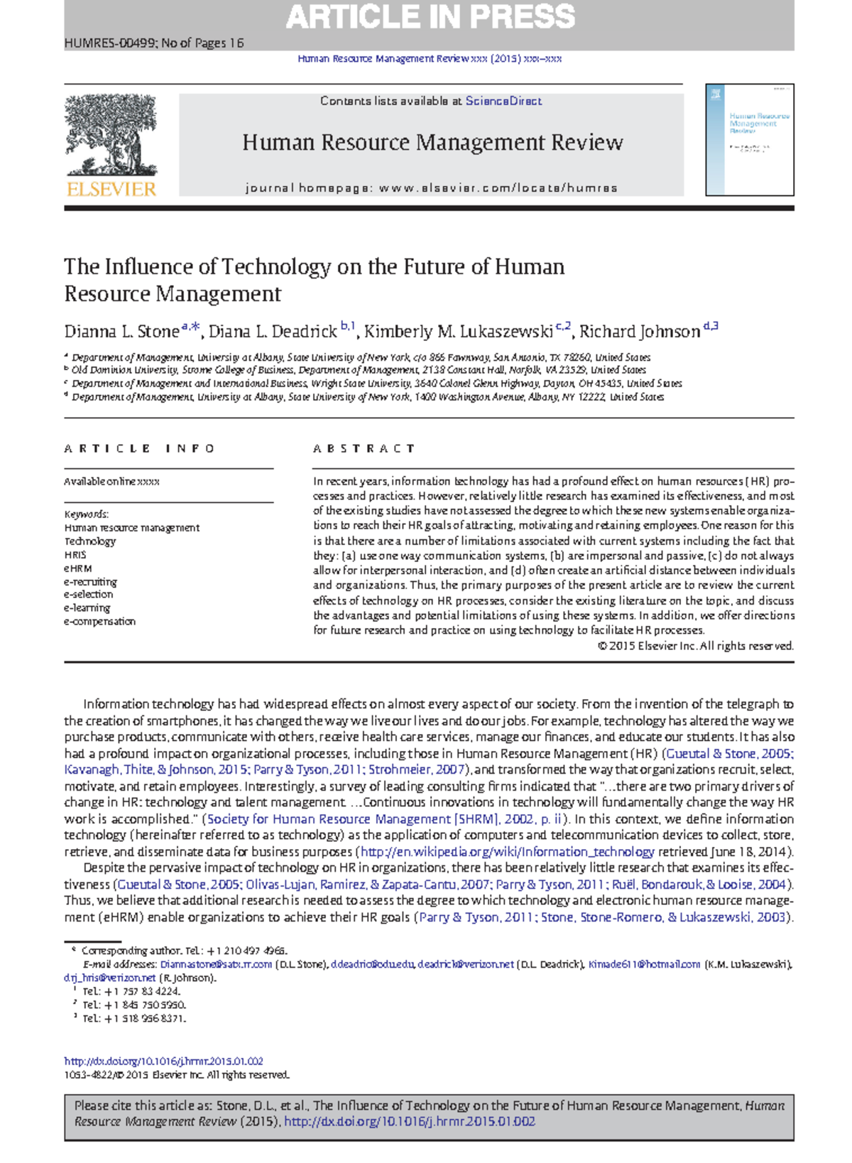 The influence of technology on the future of human resource management ...