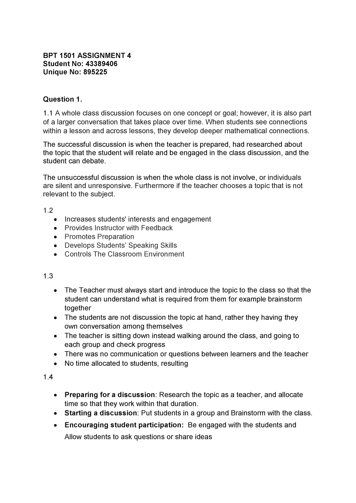 BPT 1501 Assignment 4 Answers - BPT 1501 ASSIGNMENT 4 Student No ...