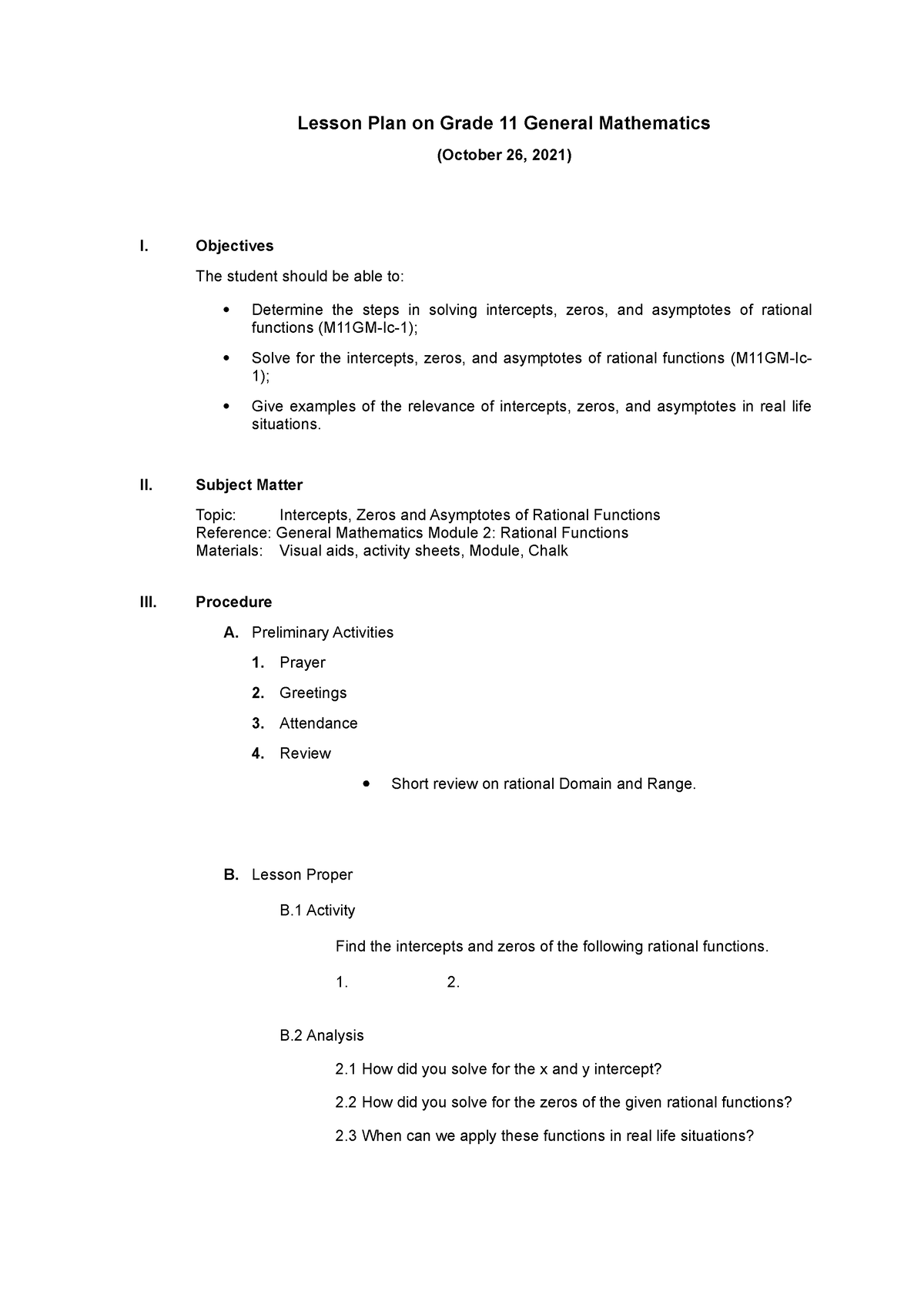 Daily Leson Plan (Gen Math) - Lesson Plan on Grade 11 General ...