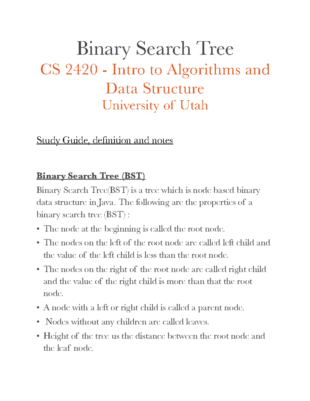 Binary Search Tree - The following are the properties of a binary ...