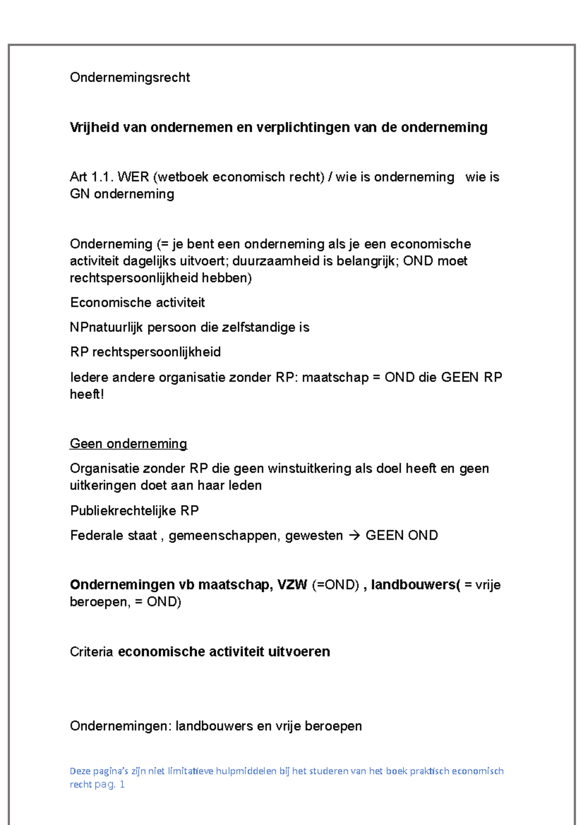 LES 1 2 - Les - Ondernemingsrecht Vrijheid Van Ondernemen En ...