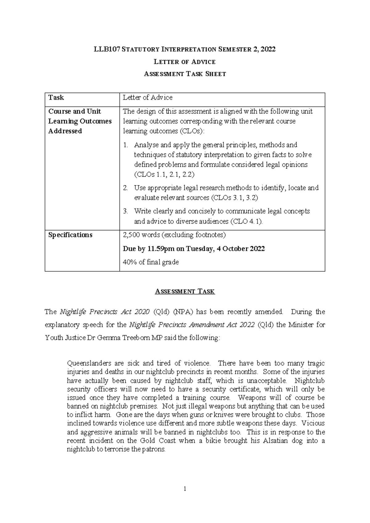 2. LLB107 Assignment 2022 Task Sheet and Problem Question - LLB107 ...