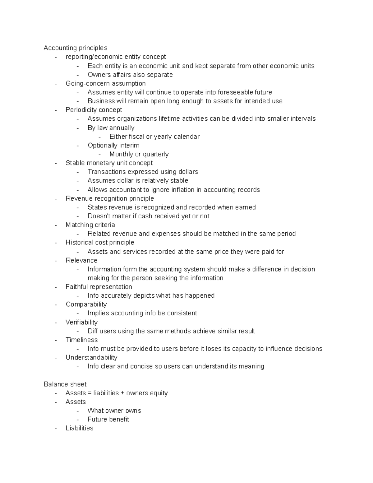 ACCT 1110 - notes - Accounting principles - reporting/economic entity ...