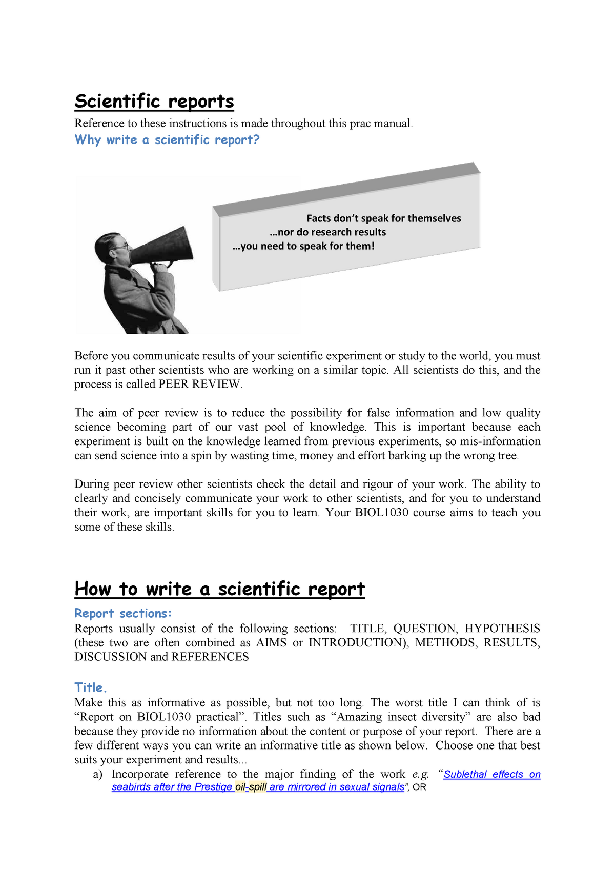 scientific report writing sample