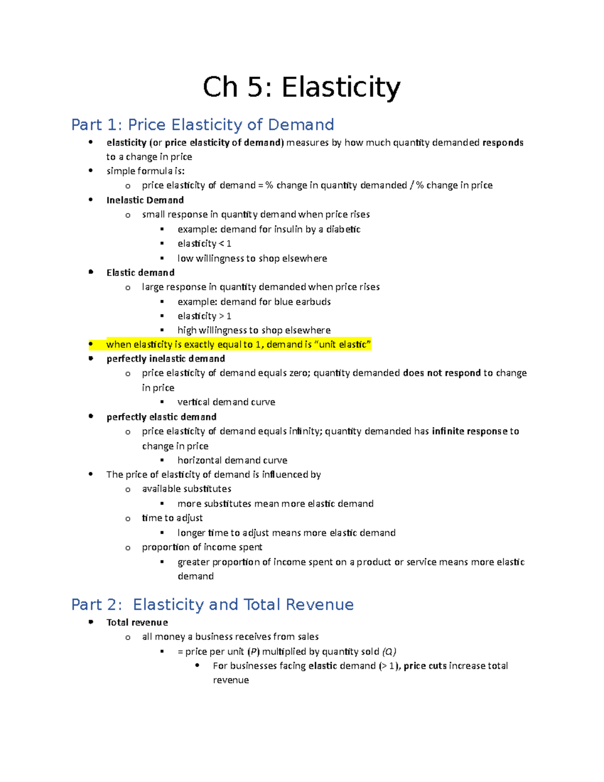 Chapter 5 Elasticity Lecture Notes - Ch 5: Elasticity Part 1: Price ...