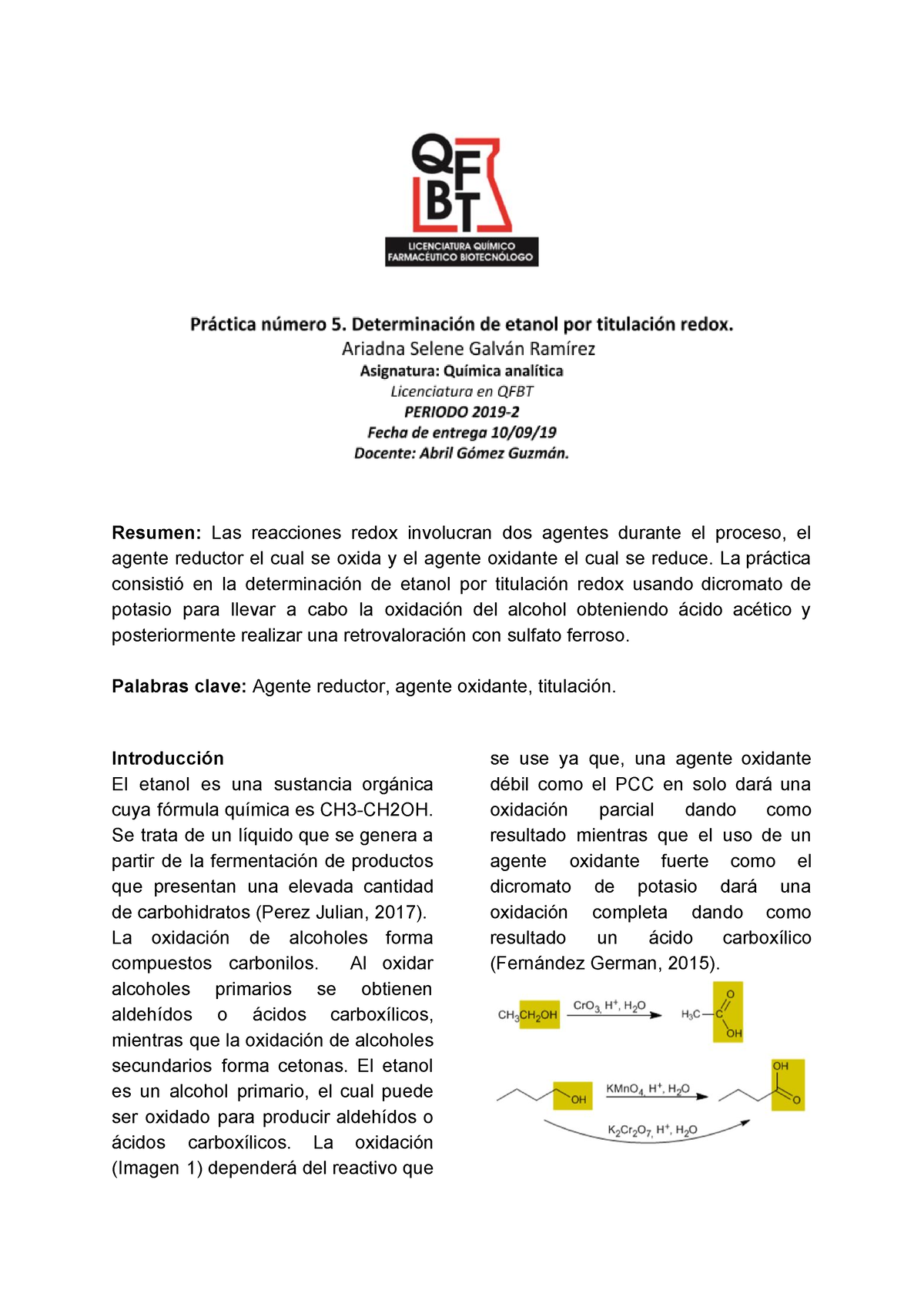 P5 Analitica 2 Determinaci N De Etanol Por Titulaci N Redox..pdf ...