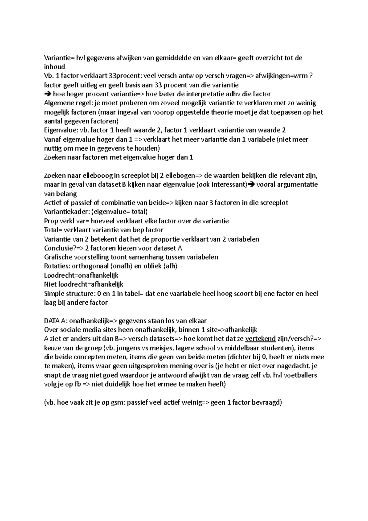 Variantie - notities werkcollege - Variantie= hvl gegevens afwijken van ...