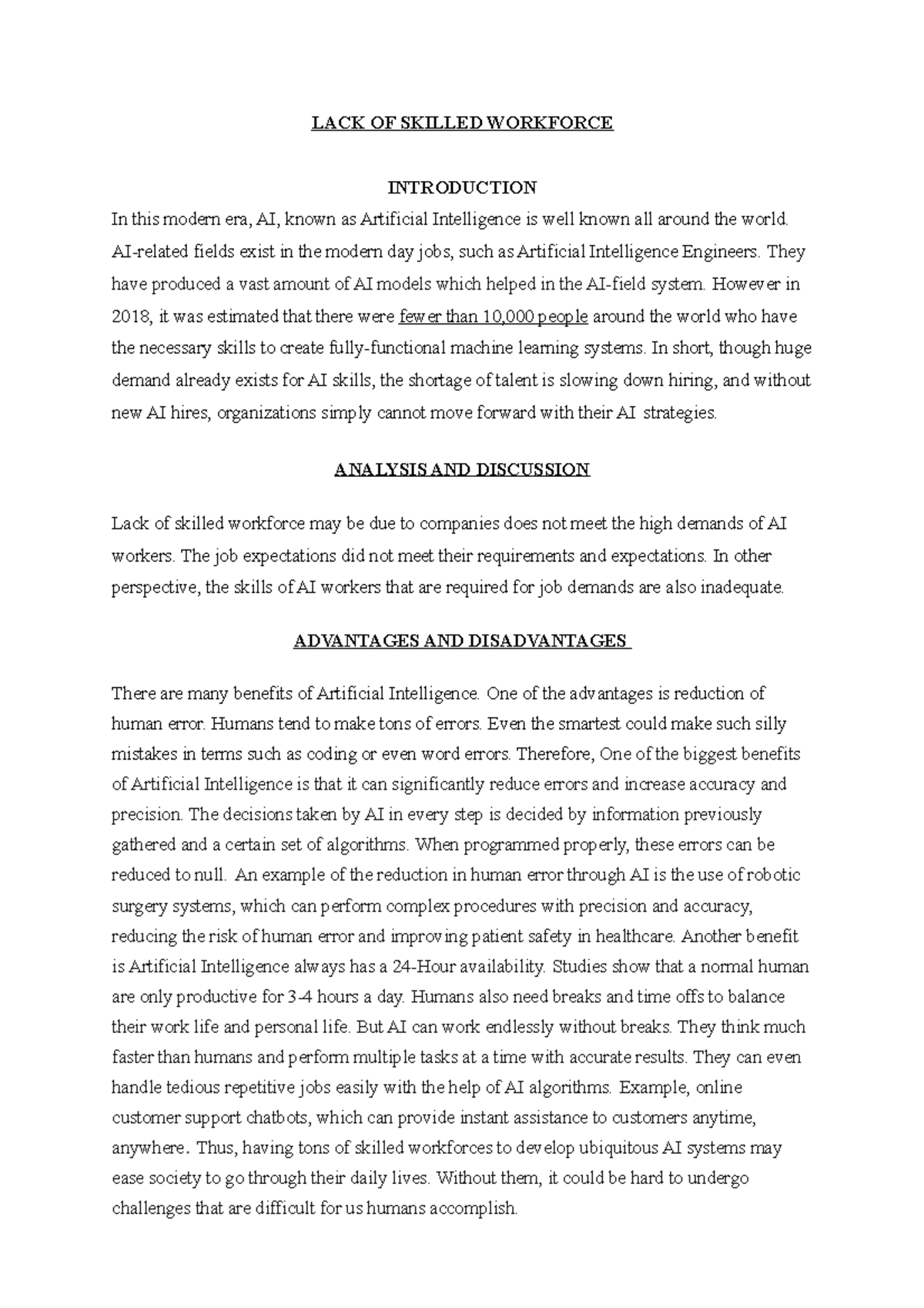 CSC Assignment - LACK OF SKILLED WORKFORCE INTRODUCTION In this modern ...