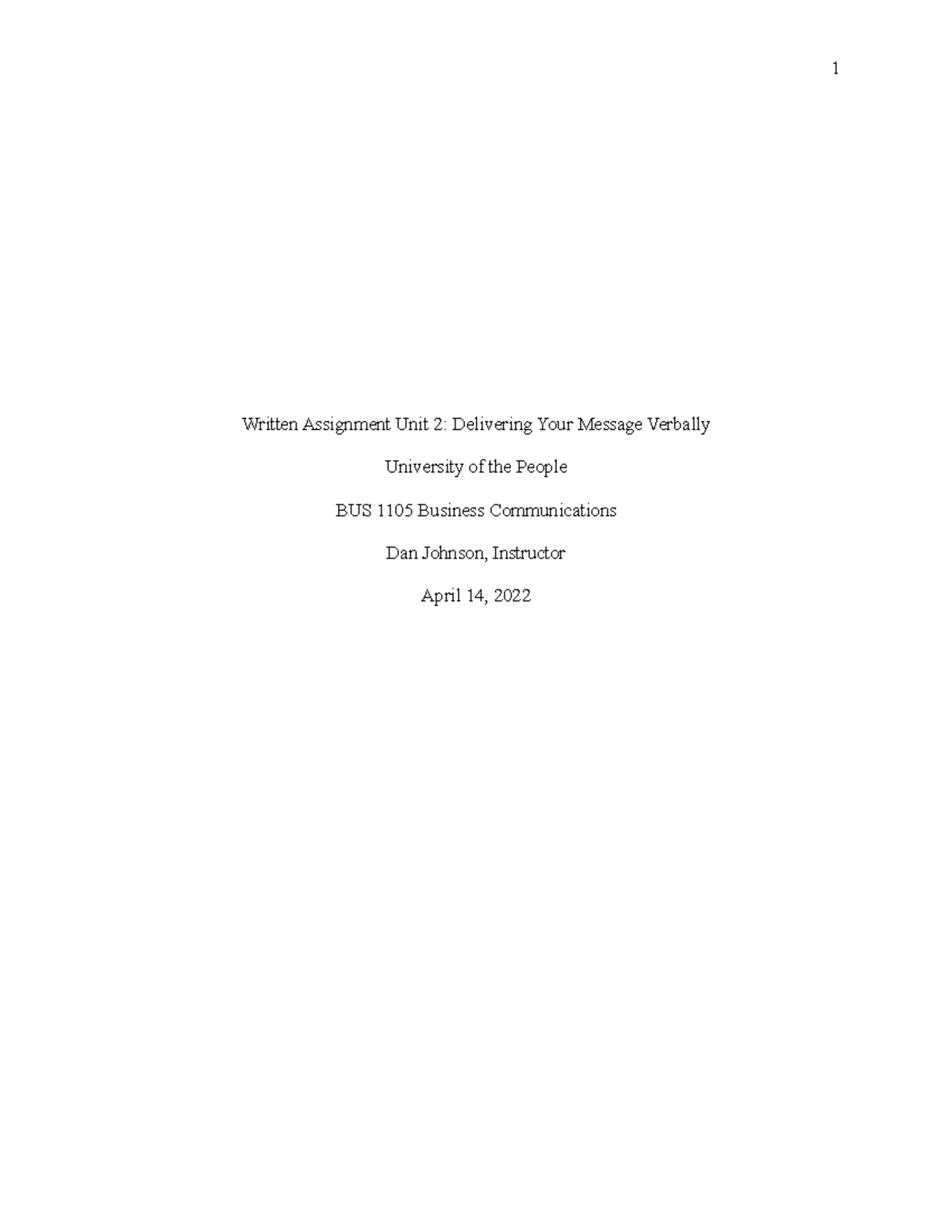 BUS1105 - Written Assignment Unit 2 - 1 Written Assignment Unit 2 ...