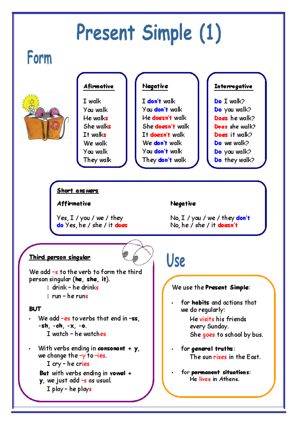 Present Simple Tense AND Daily Routines TEST - Afirmative Negative ...