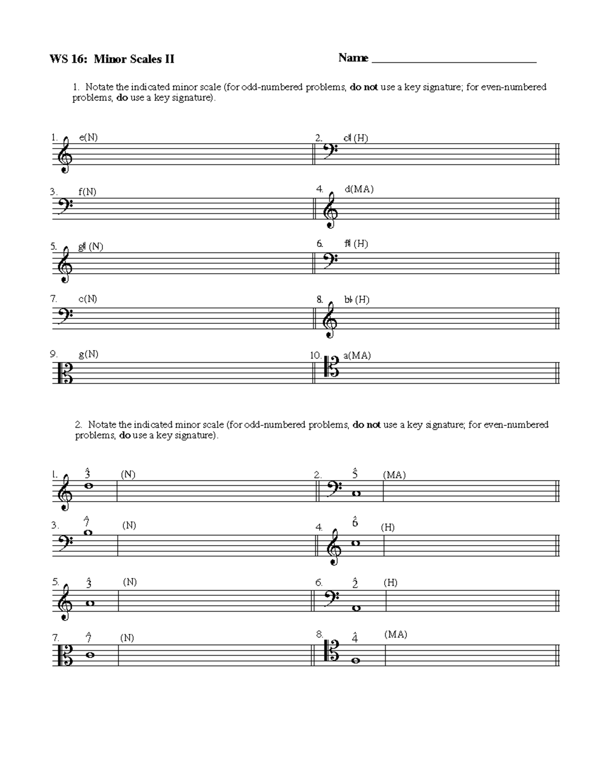 Minor Scale Building Worksheet 2 - & ? ? & & ? ? & B B & W ^ 3 W ^ 5 ...