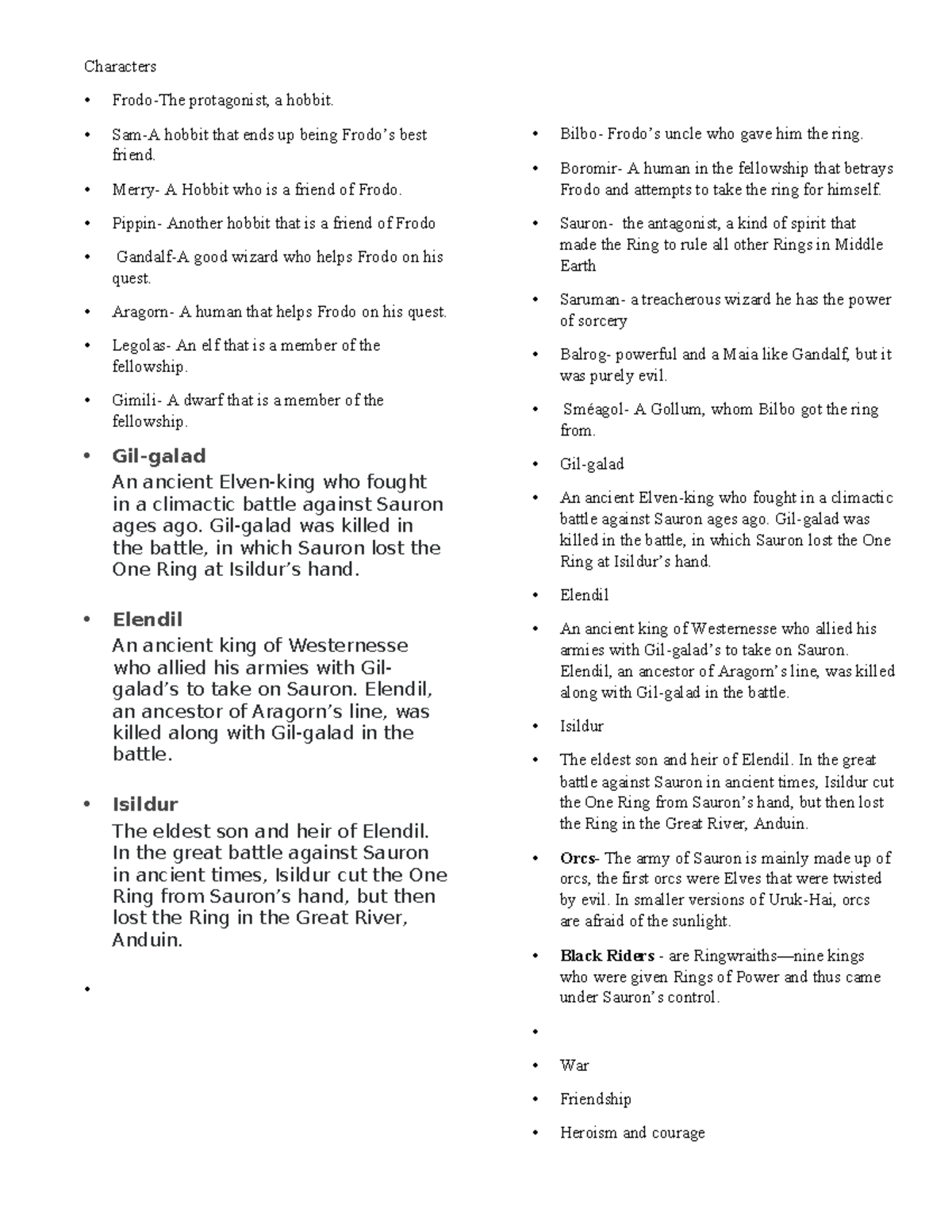 Script for report 2 - Characters • Frodo-The protagonist, a hobbit ...