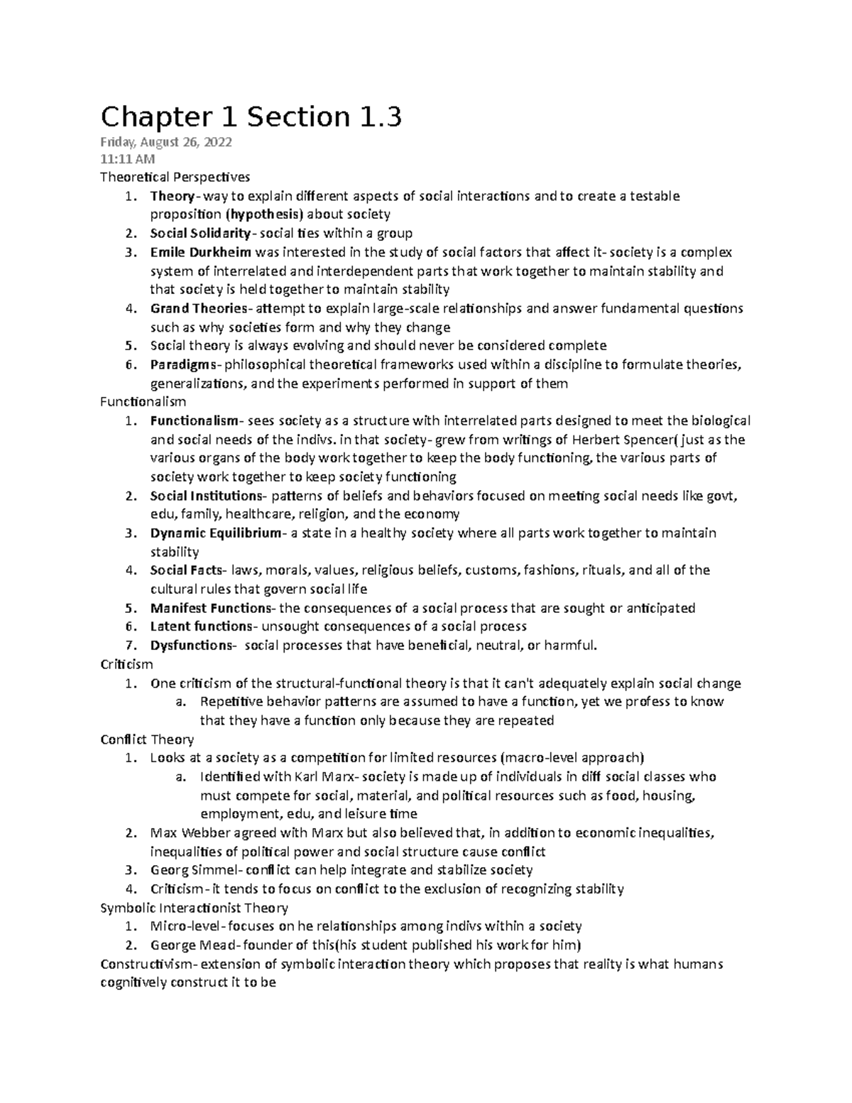 Intro to Soc- Chapter 1 - Dr. Glover - Chapter 1 Section 1. Friday ...