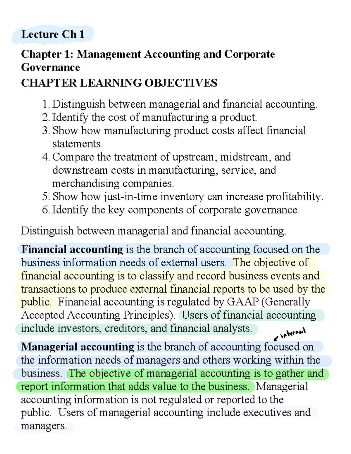 Acct 2220 Chapter 1 Management Accounting Lecture Ch 1 Chapter 1
