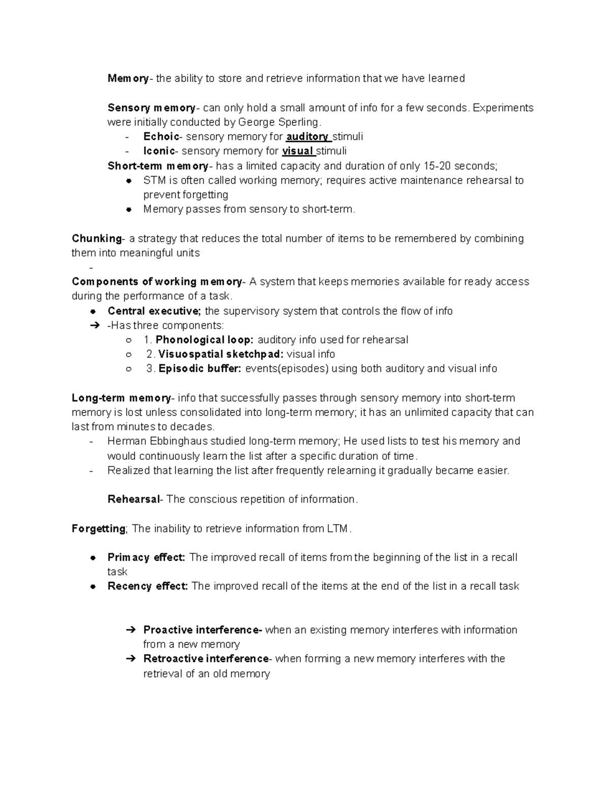 psychology exam 3 study guide - Memory- the ability to store and ...
