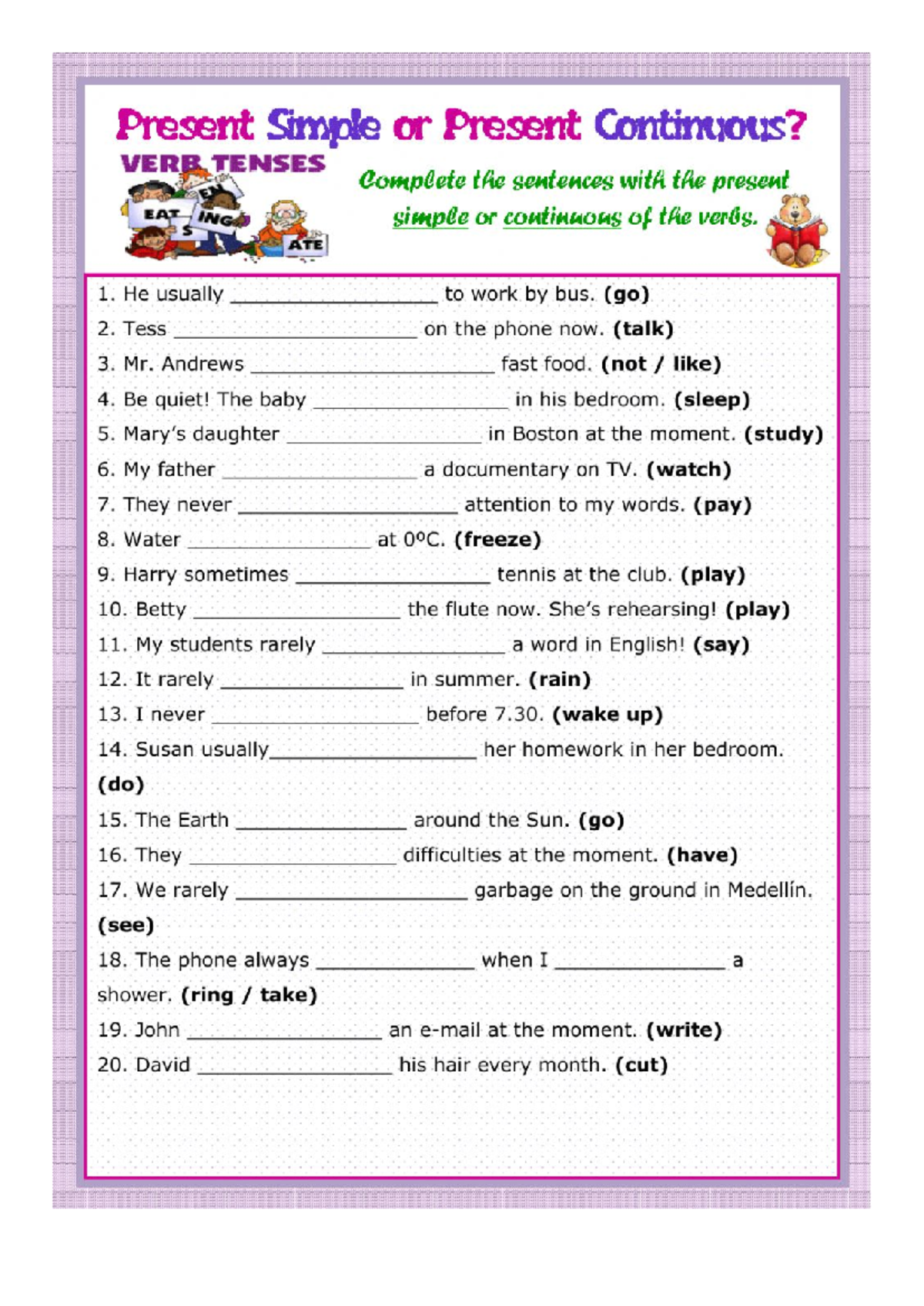 On tap tieng anh present simple or present continuous verb tenses