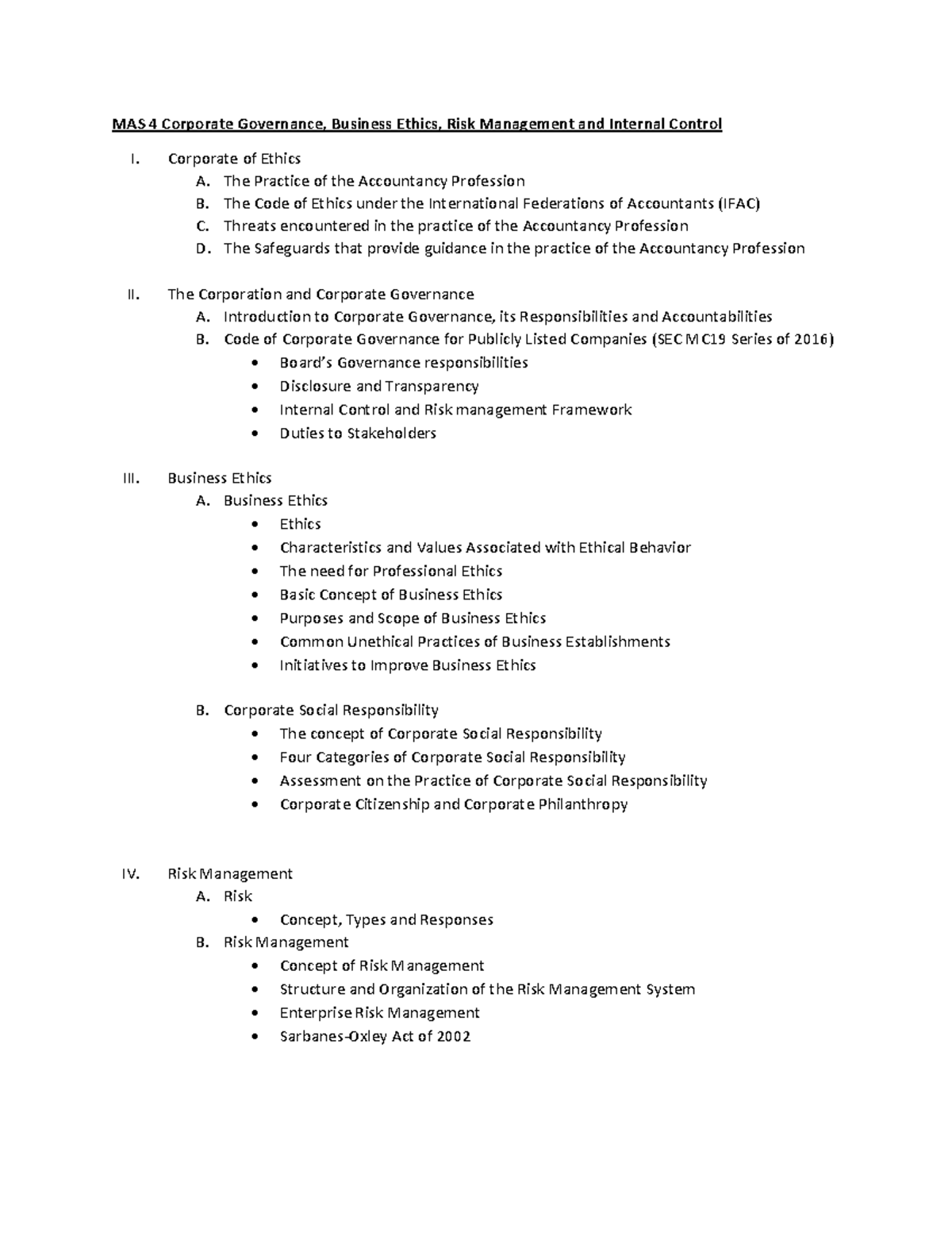 Topic-Outline-MAS4 - Topic-Outline-MAS4 - MAS 4 Corporate Governance ...