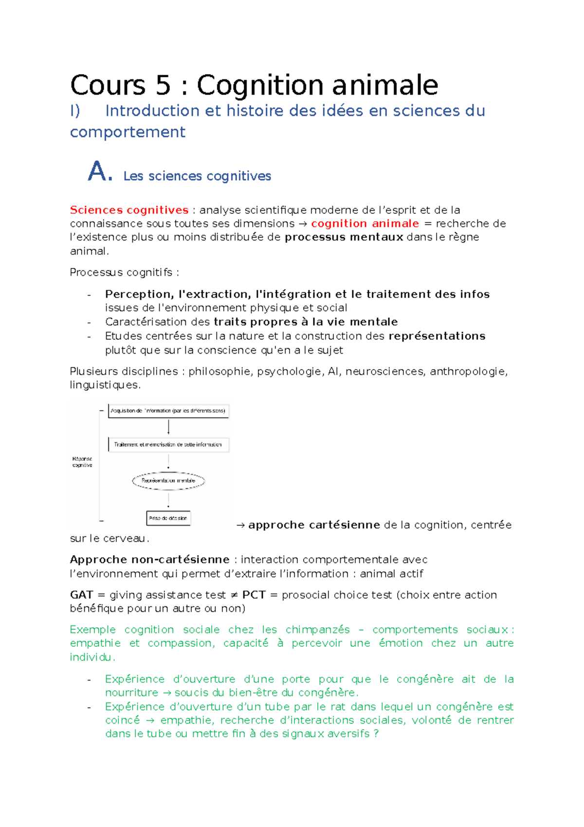 Cours éthologie cognitive Cours 5 Cognition animale I) Introduction