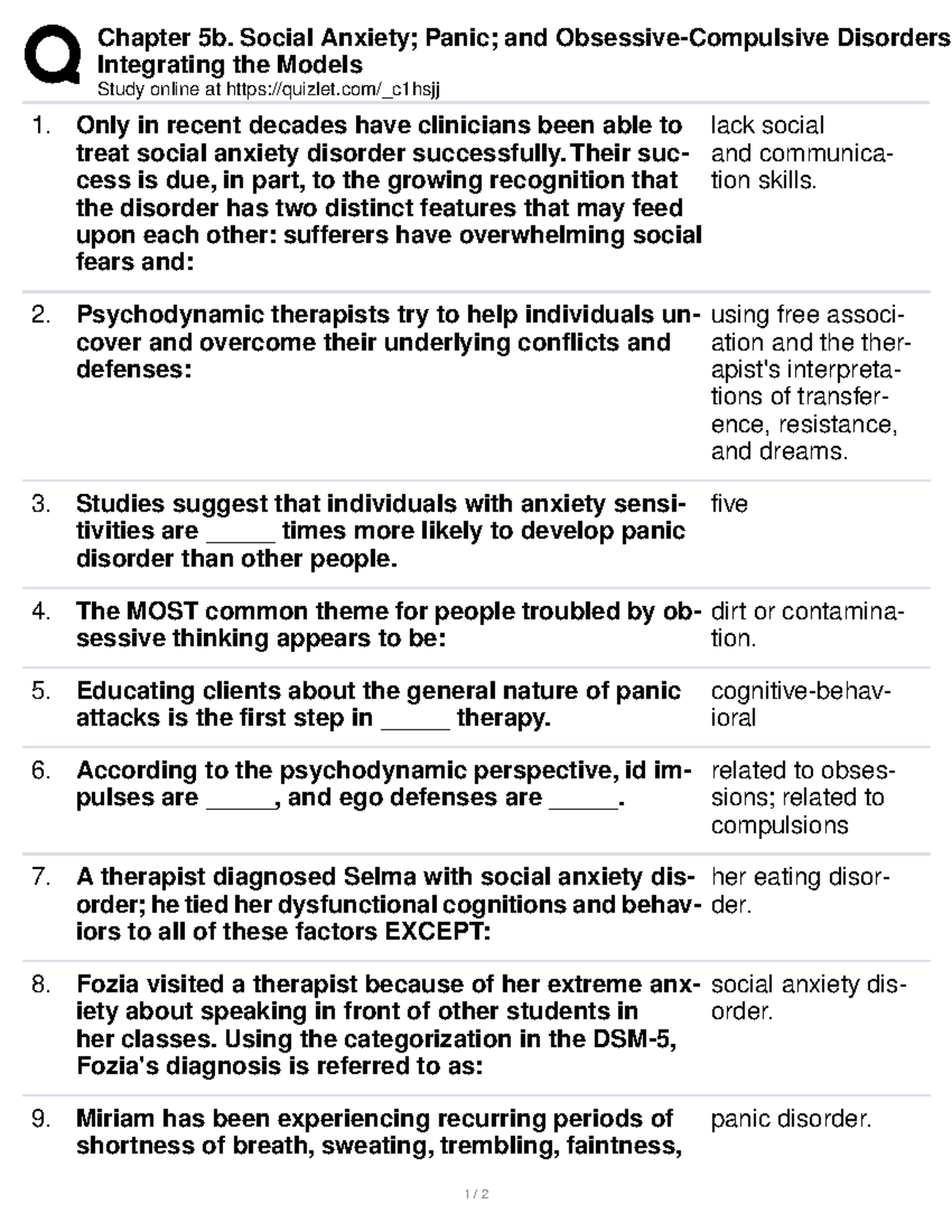 Chapter 5b Social Anxiety Panic And Obsessive-Compulsive Disorders ...