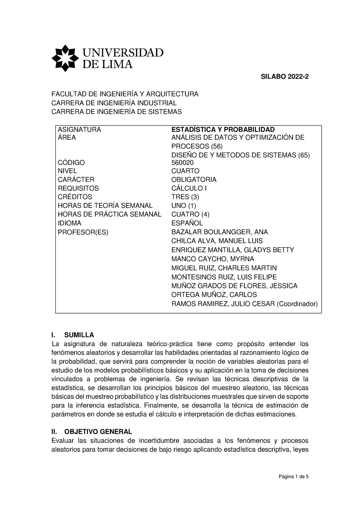 2022-2 SIL Estadística Y Probabilidad - SILABO 2022- FACULTAD DE ...