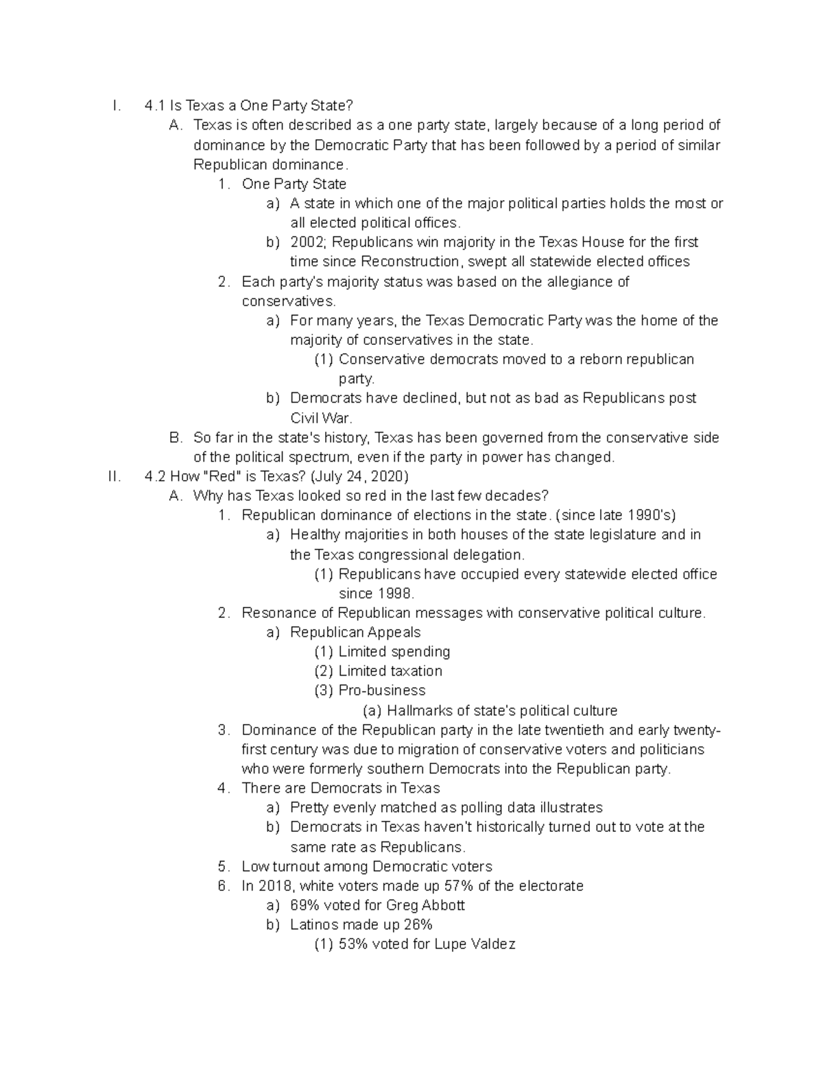 GOV 312L Module 4 Notes - I. 4 Is Texas A One Party State? A. Texas Is ...