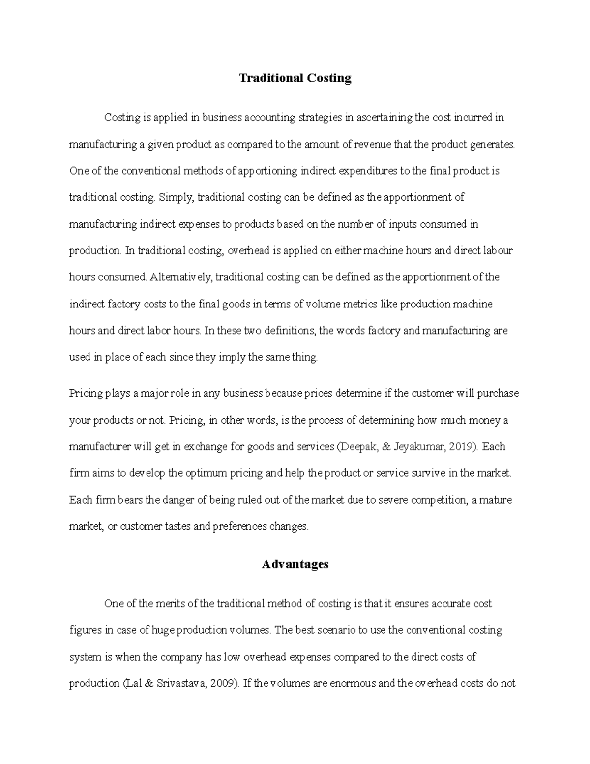 Traditional costing method and reflection - Traditional Costing Costing ...