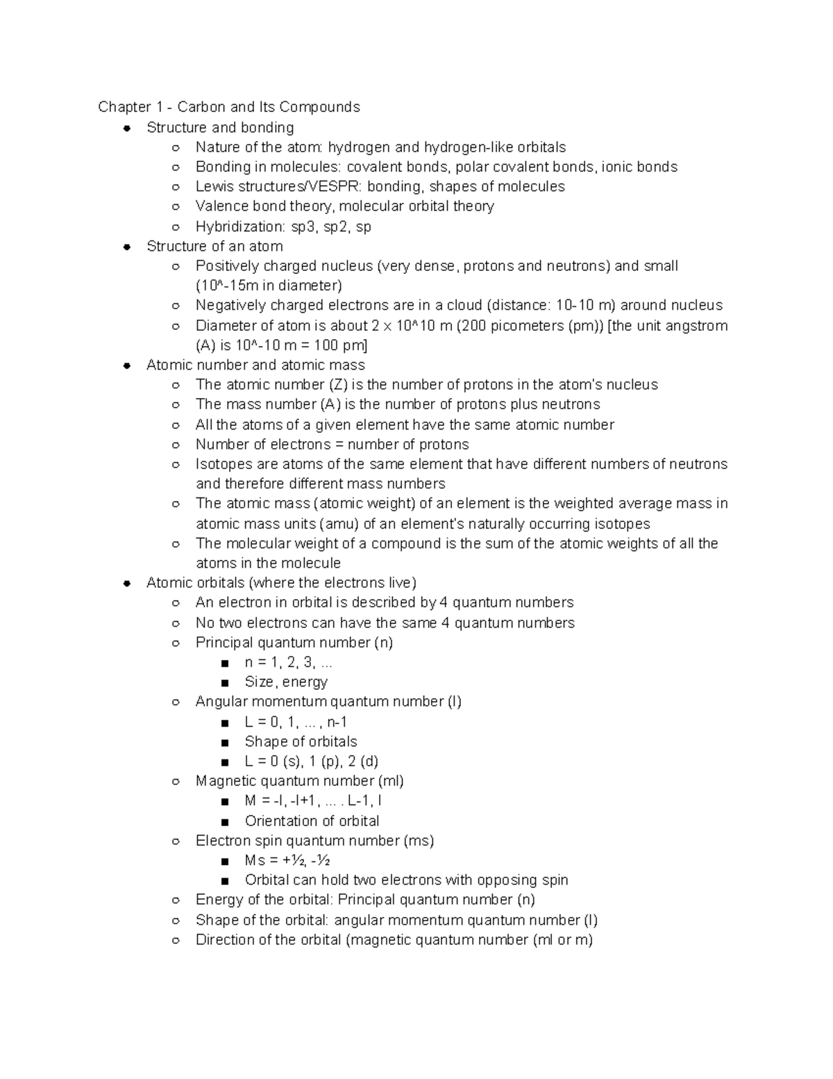 CHMB41 Lecture Notes - Chapter 1 - Carbon and Its Compounds Structure ...