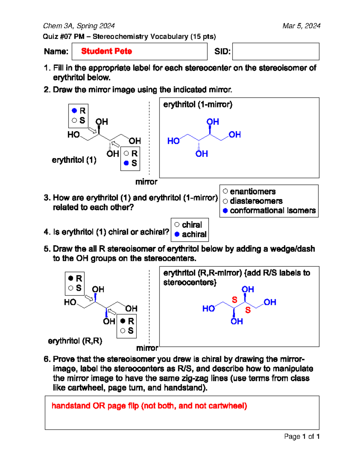 Chem 3A Quiz 7 Key - CHEM 12A - Chem 3A, Spring 2024 Mar 5, 20 24 Page ...