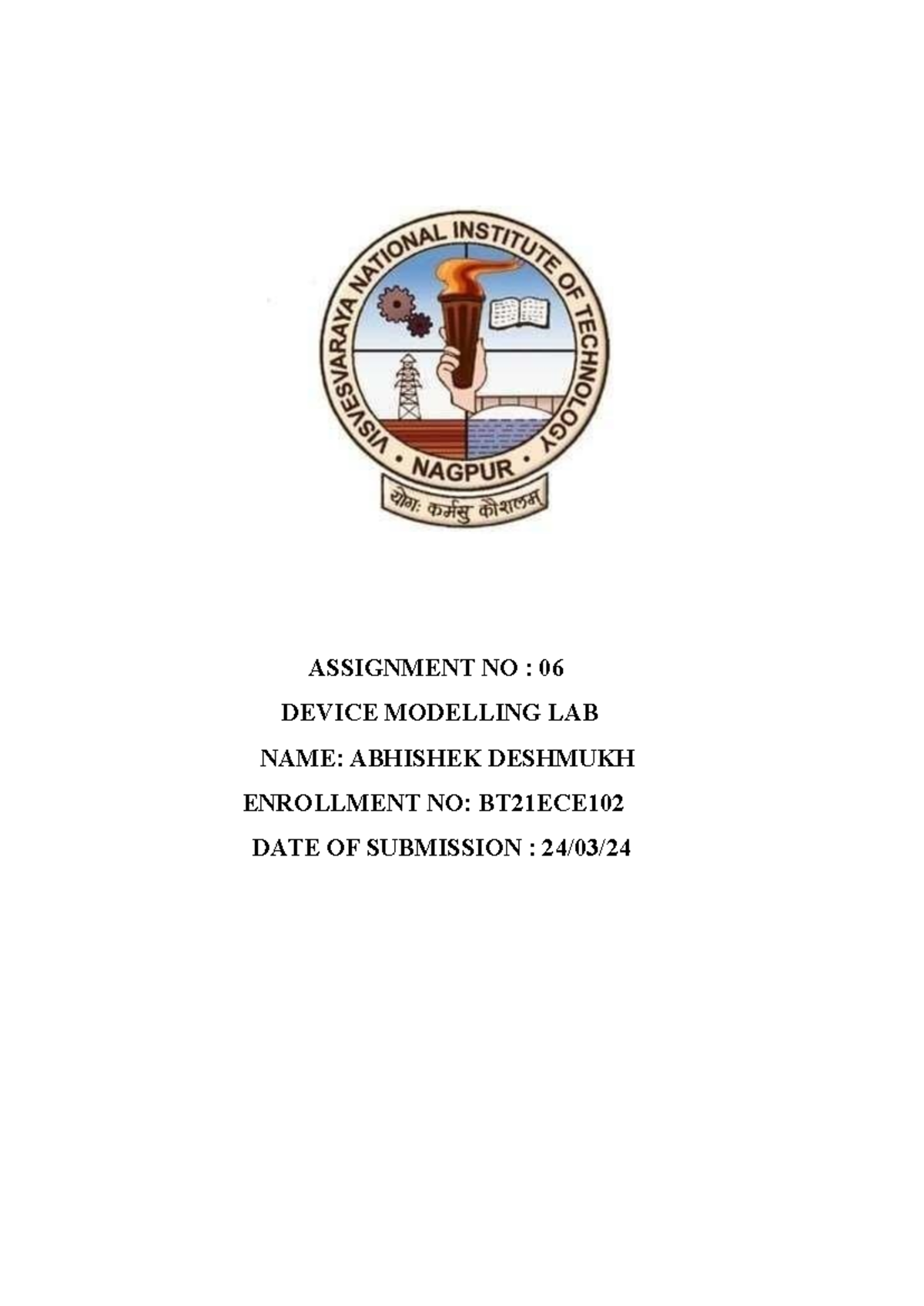 BT21ECE102 Dmlab Assignment-06 - ASSIGNMENT NO : 0 6 DEVICE MODELLING ...