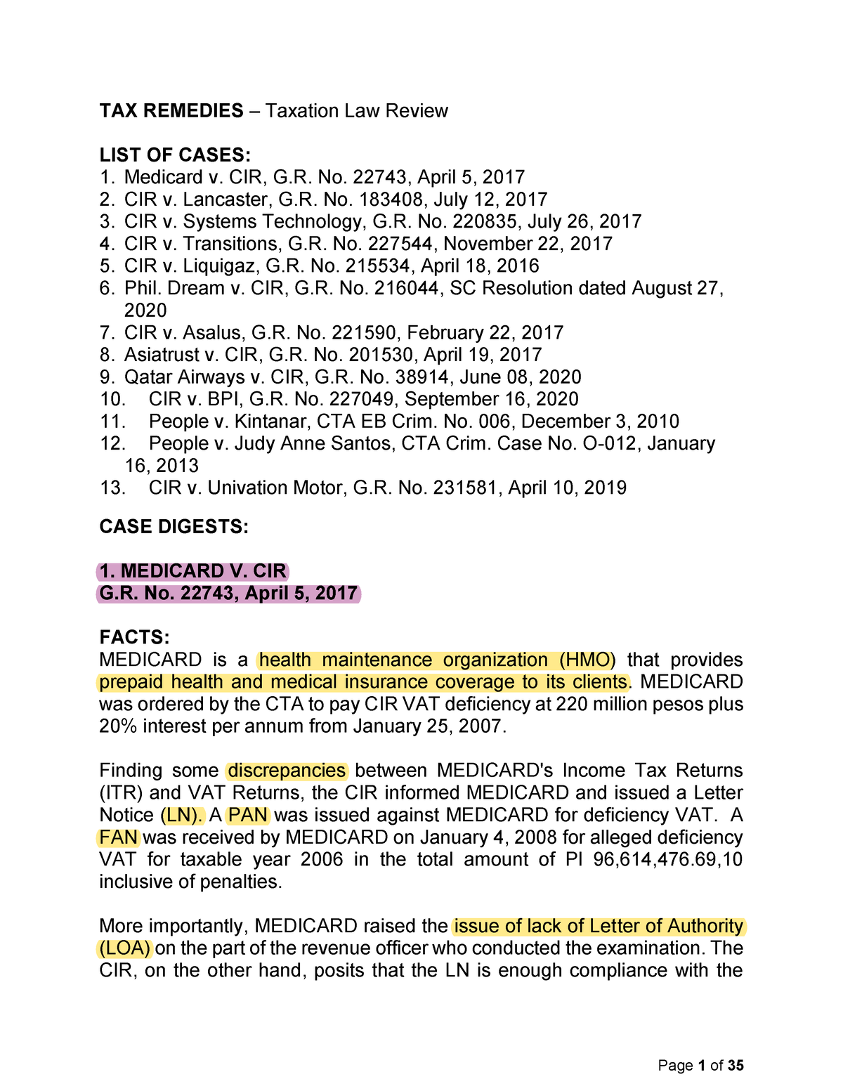 CASE- Digests Tax Remedies - Taxation Law Review - TAX REMEDIES ...