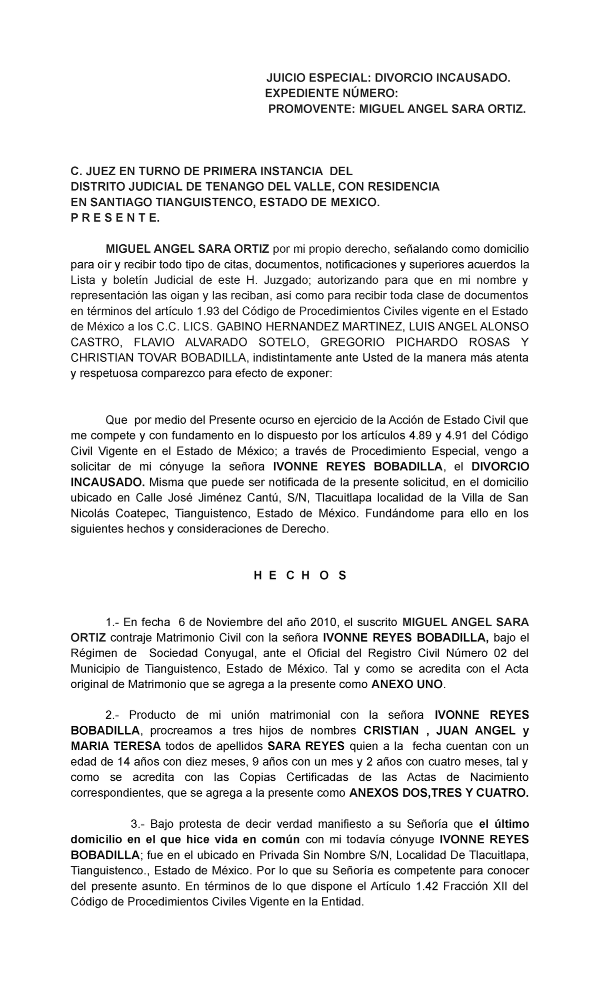 Divorcio Incausado - demanda de divorio incaudado en el estado de ...