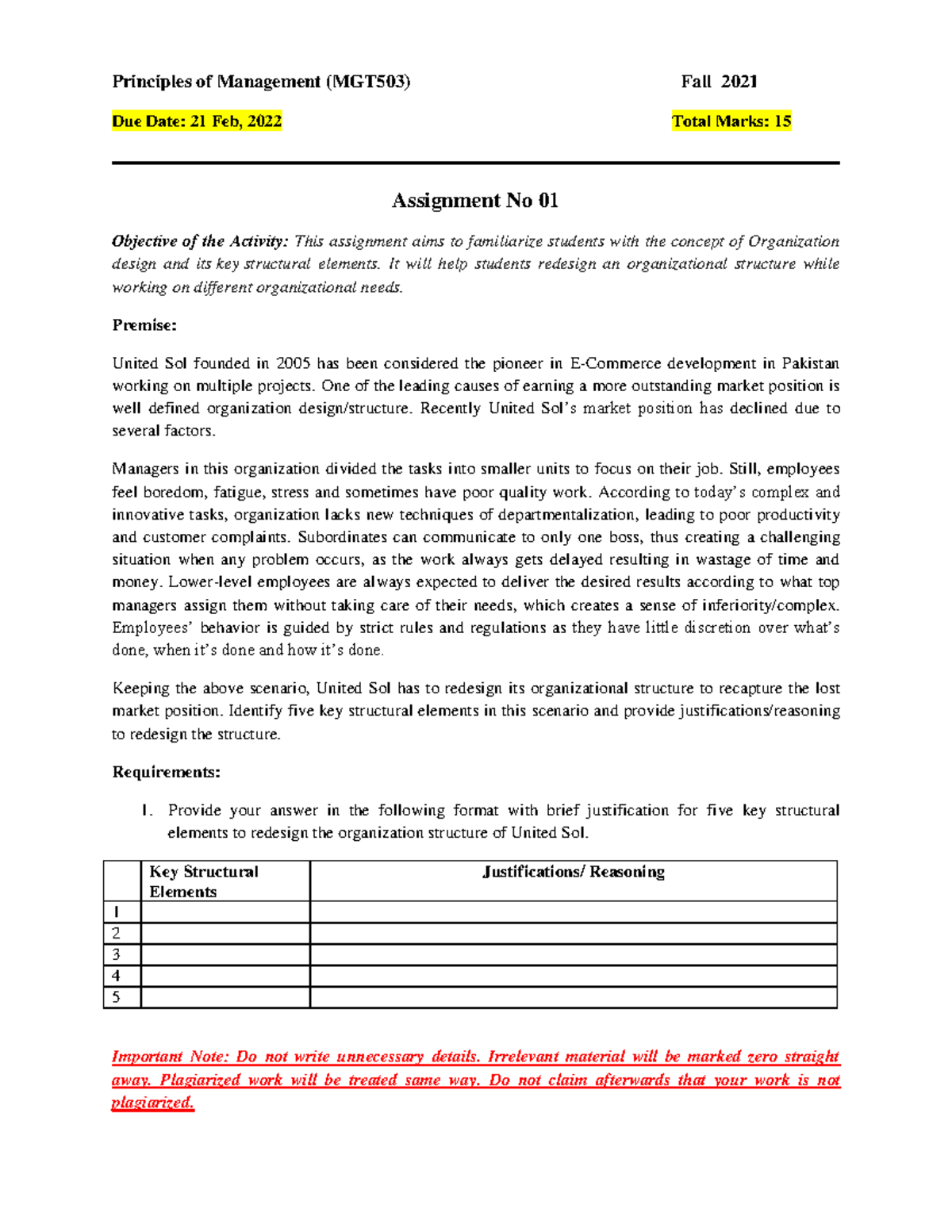 Fall 2021 MGT503 1 - Principles Of Management (MGT503) Fall 2021 Due ...