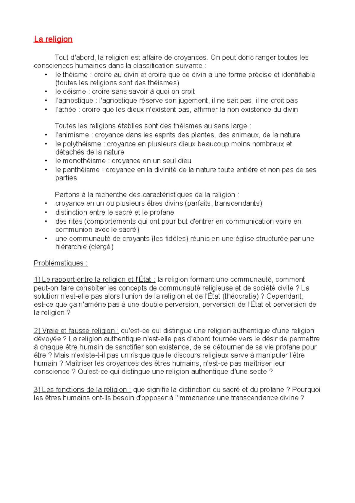 La-religion-cours - Cours sur la religion en philo - La religion Tout d ...